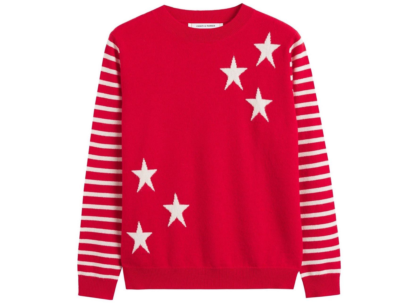 Red Stars N Breton Cashmere Sweater, £350, Chinti &amp; Parker