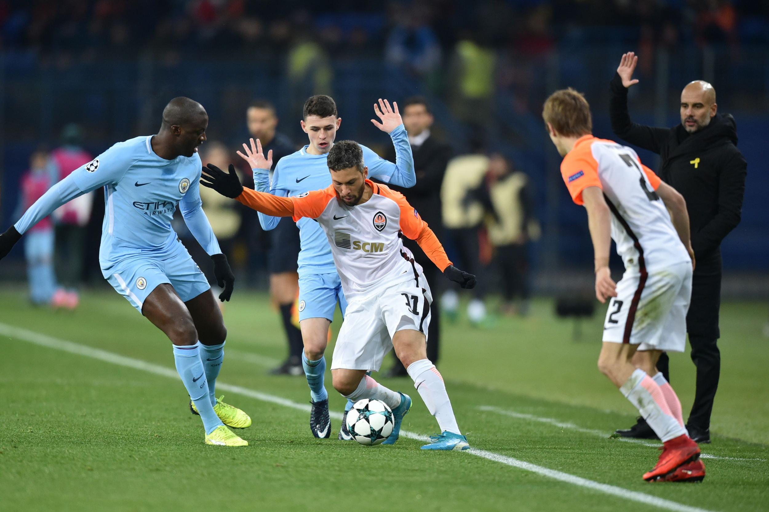 Phil Foden, furthest, started his first Champions League game