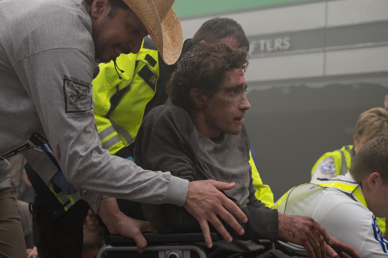 Gyllenhaal as Jeff Bauman, the Boston bombing double-amputee, in one of the pivotal scenes of ‘Stronger’