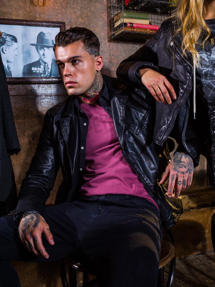 Washed leather slim moto jacket, £224.99