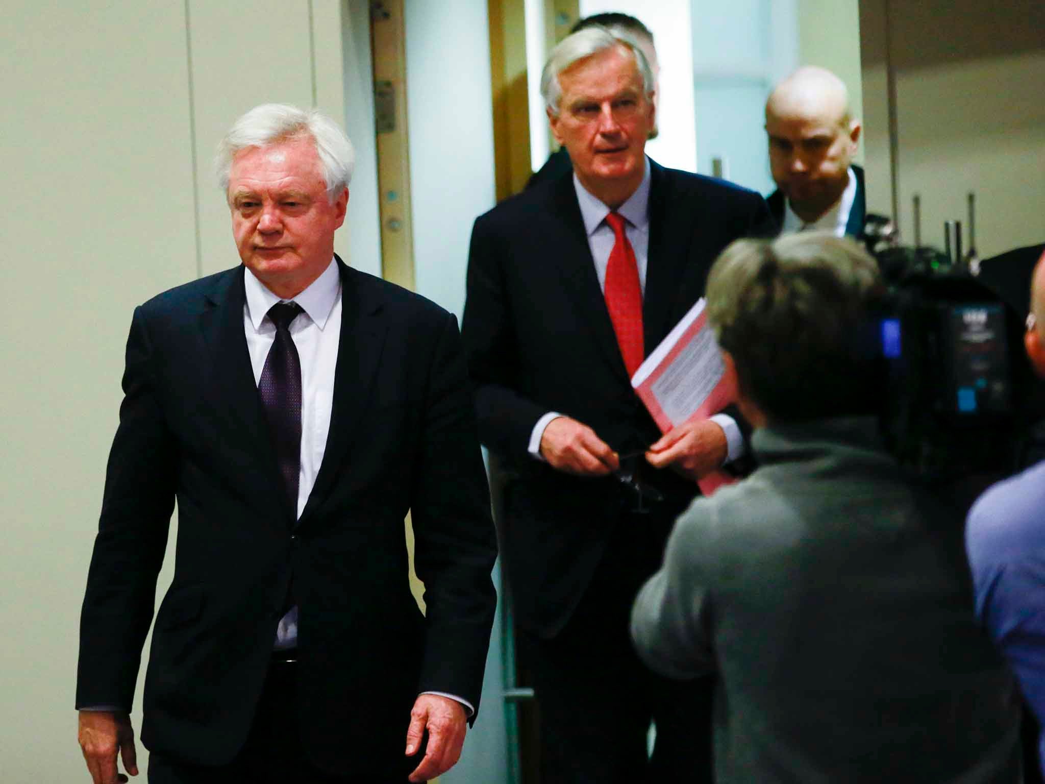 Brexit Secretary David Davis and Michel Barnier at a meeting in Brussels