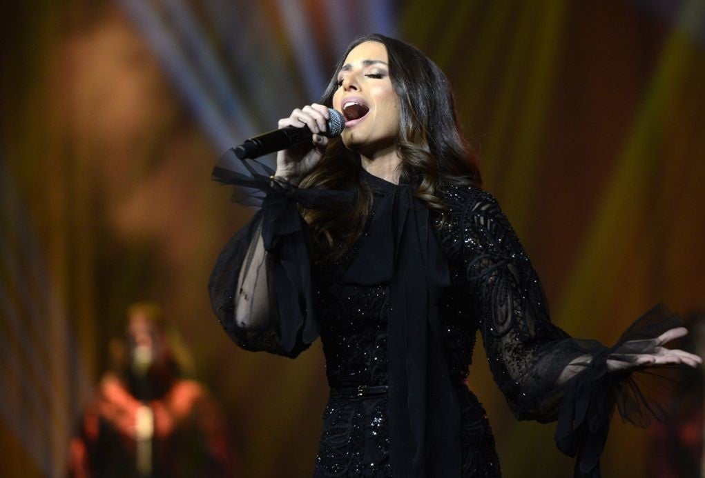 Lebanese singer Hiba Tawaji performs at the King Fahd Cultural Centre