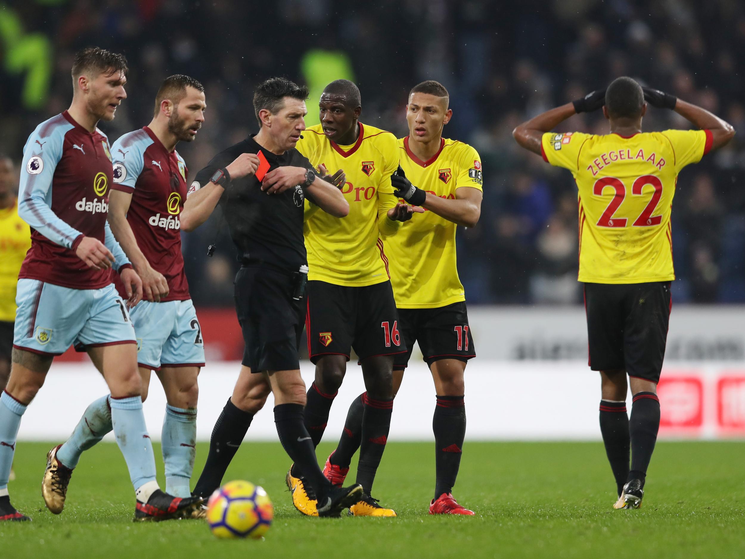 &#13;
Zeegelaar received a straight red for a two-footed challenge &#13;