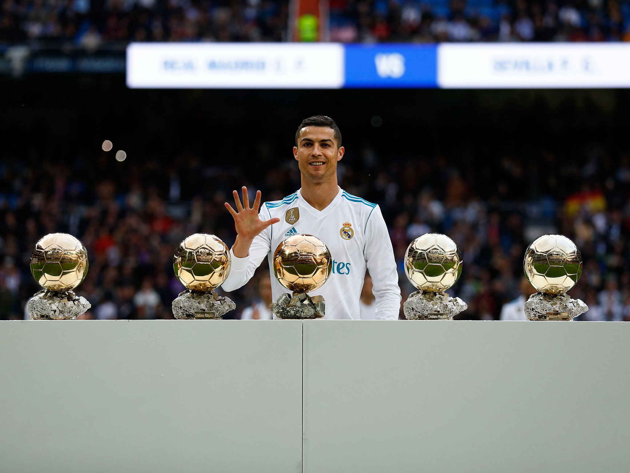 Ronaldo with his five Ballon d'Or awards