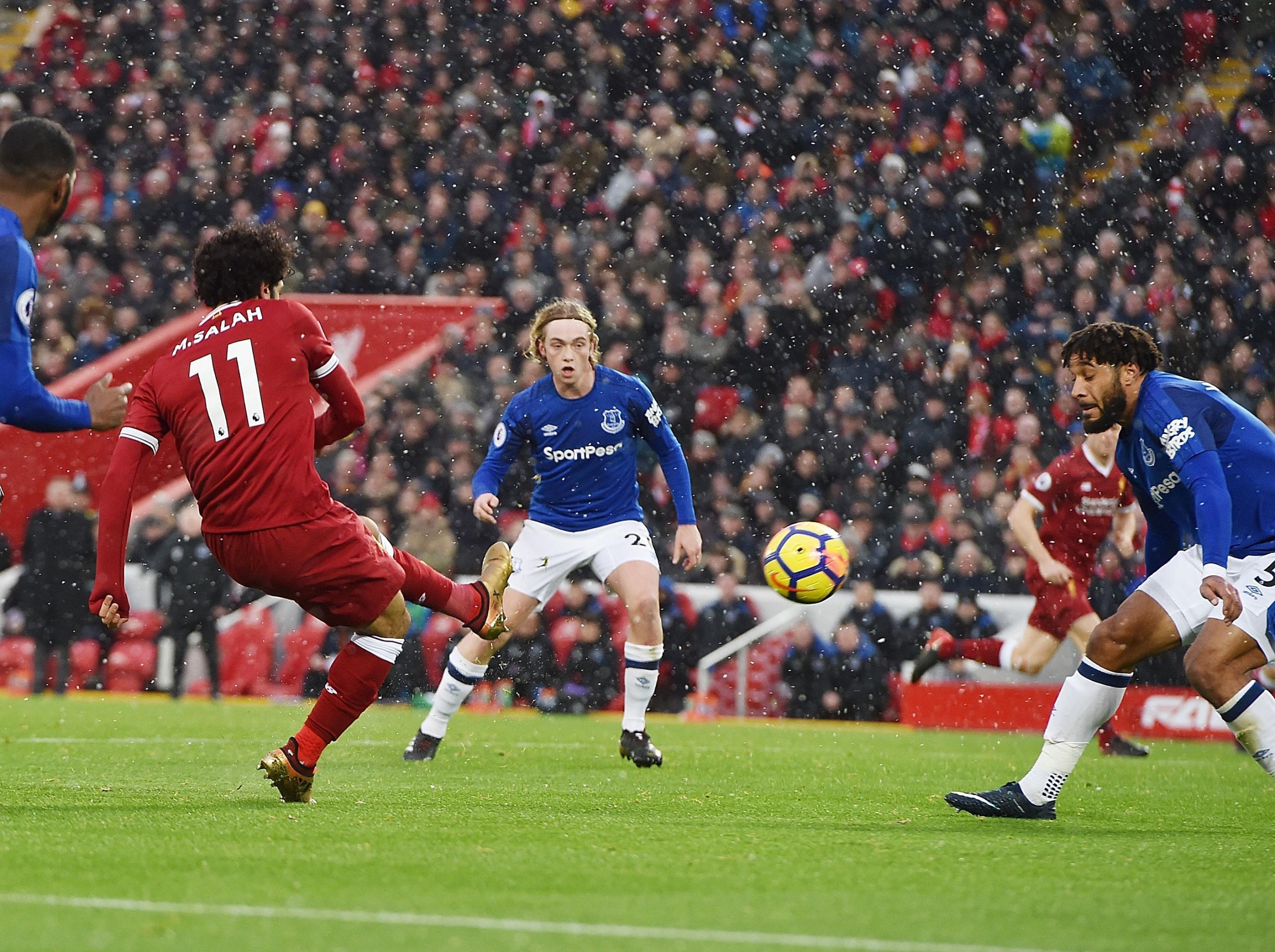 (Mohamed Salah bends a wonderfully struck effort into the far corner