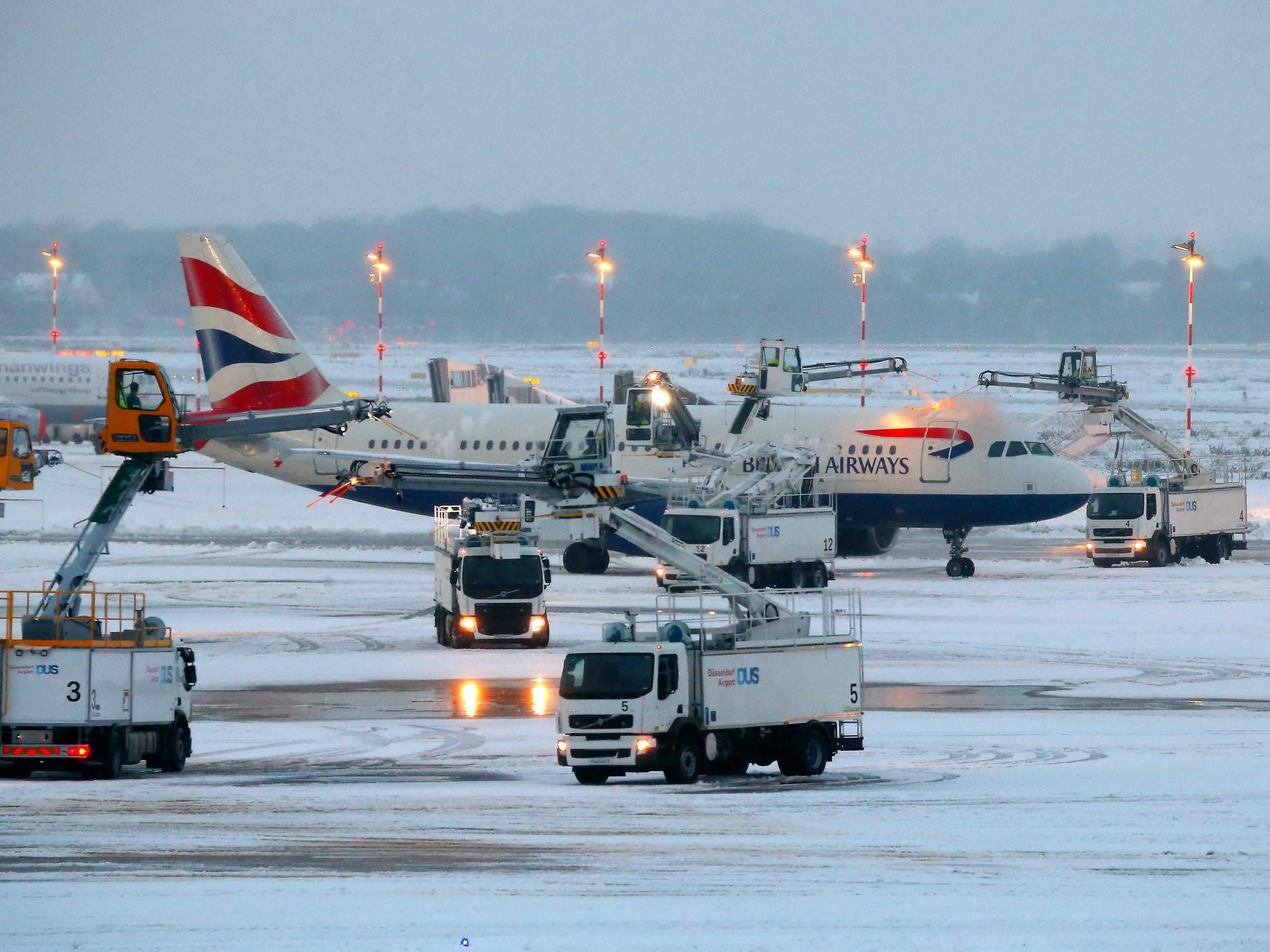 British Airways flight grounded in Germany as the first snow of the season settled at Heathrow Airport