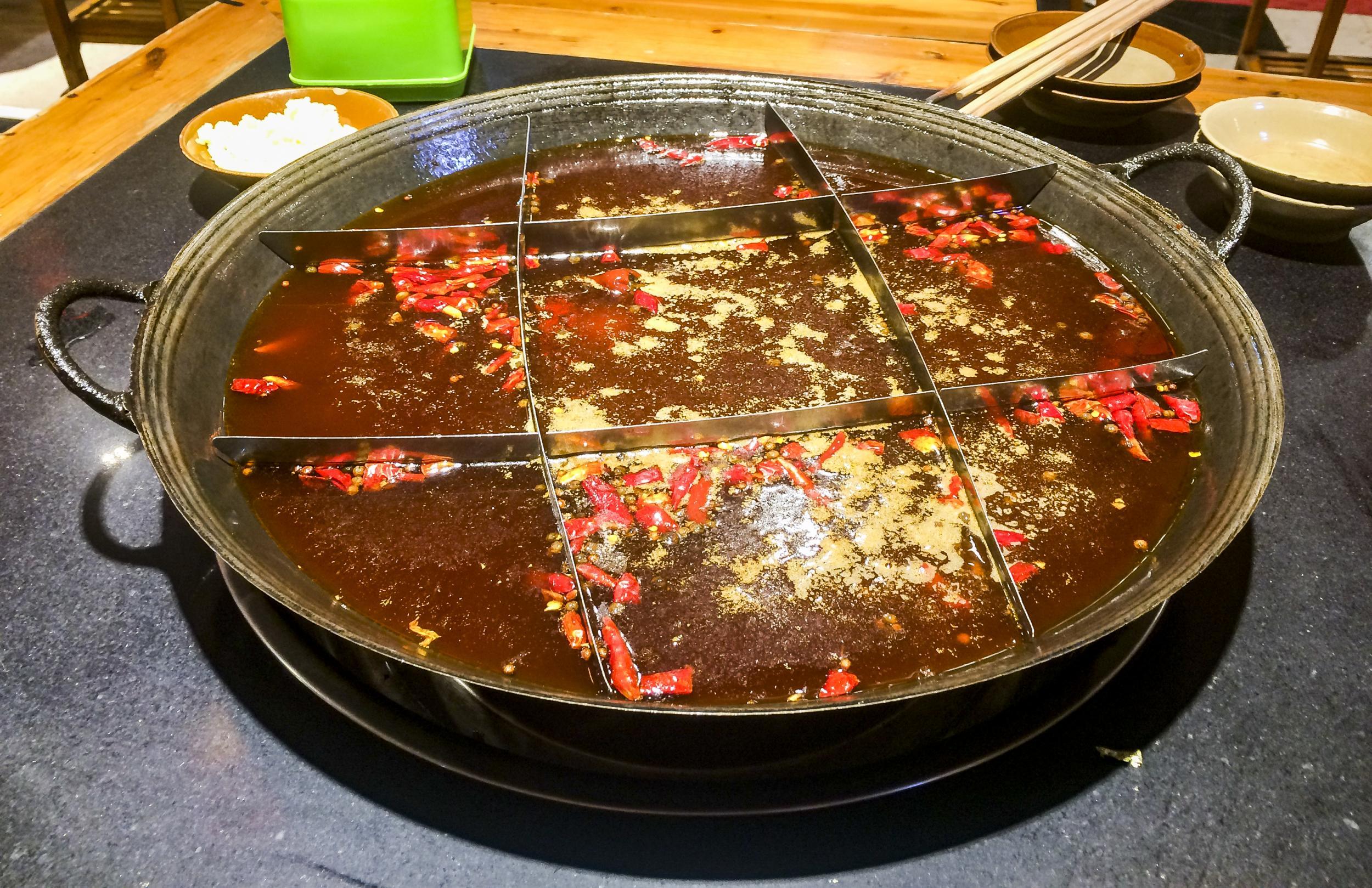 The nine-section hotpot is one of the most popular