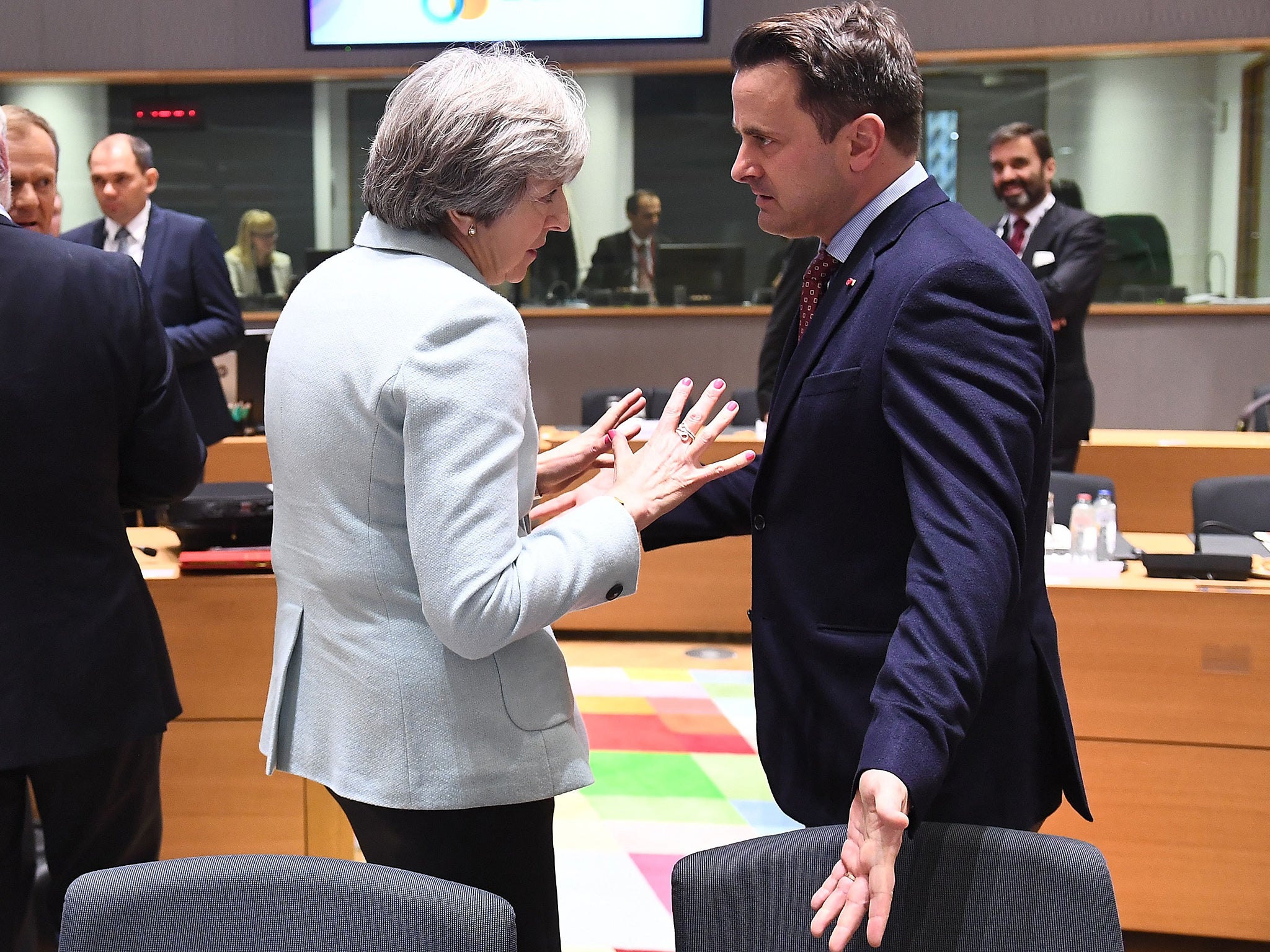 Theresa May and Xaxier Bettel at a summit (file)