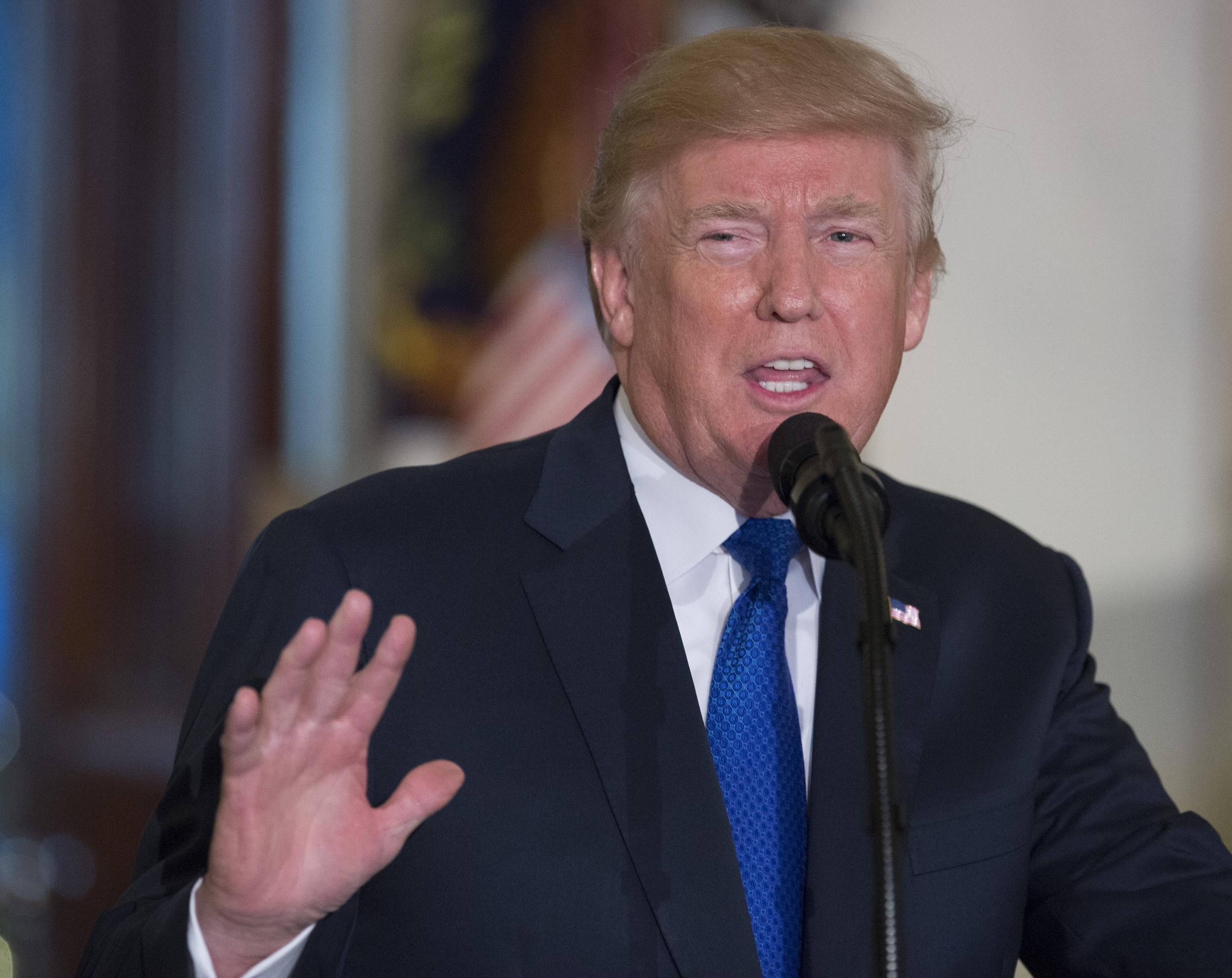 President Donald Trump speaks to a group of families, Young Republicans and College Republicans at the White House