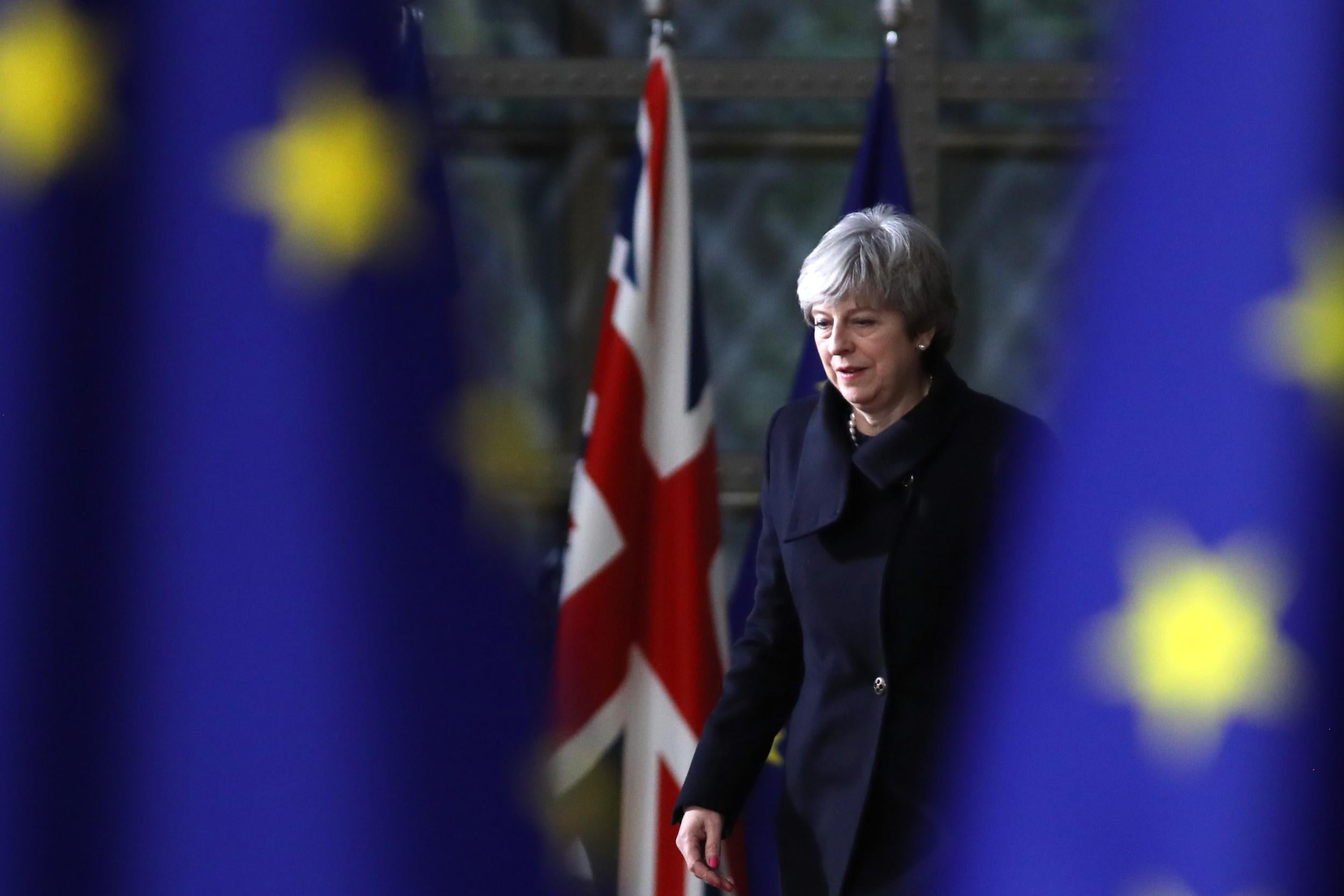 Theresa May arrives for the European Union leaders summit at the European Council in Brussels