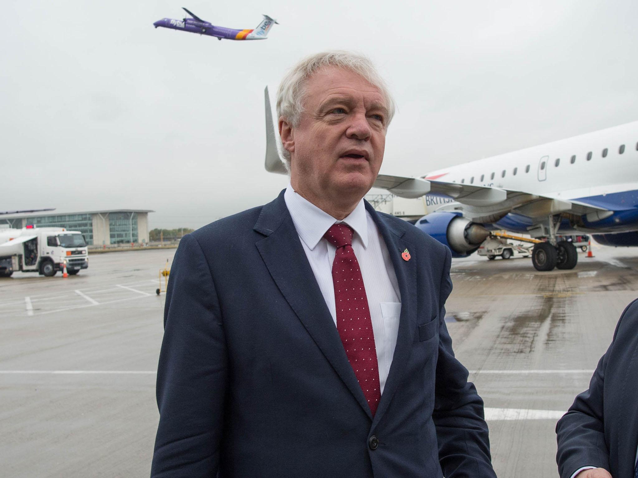 David Davis during a visit to London City airport