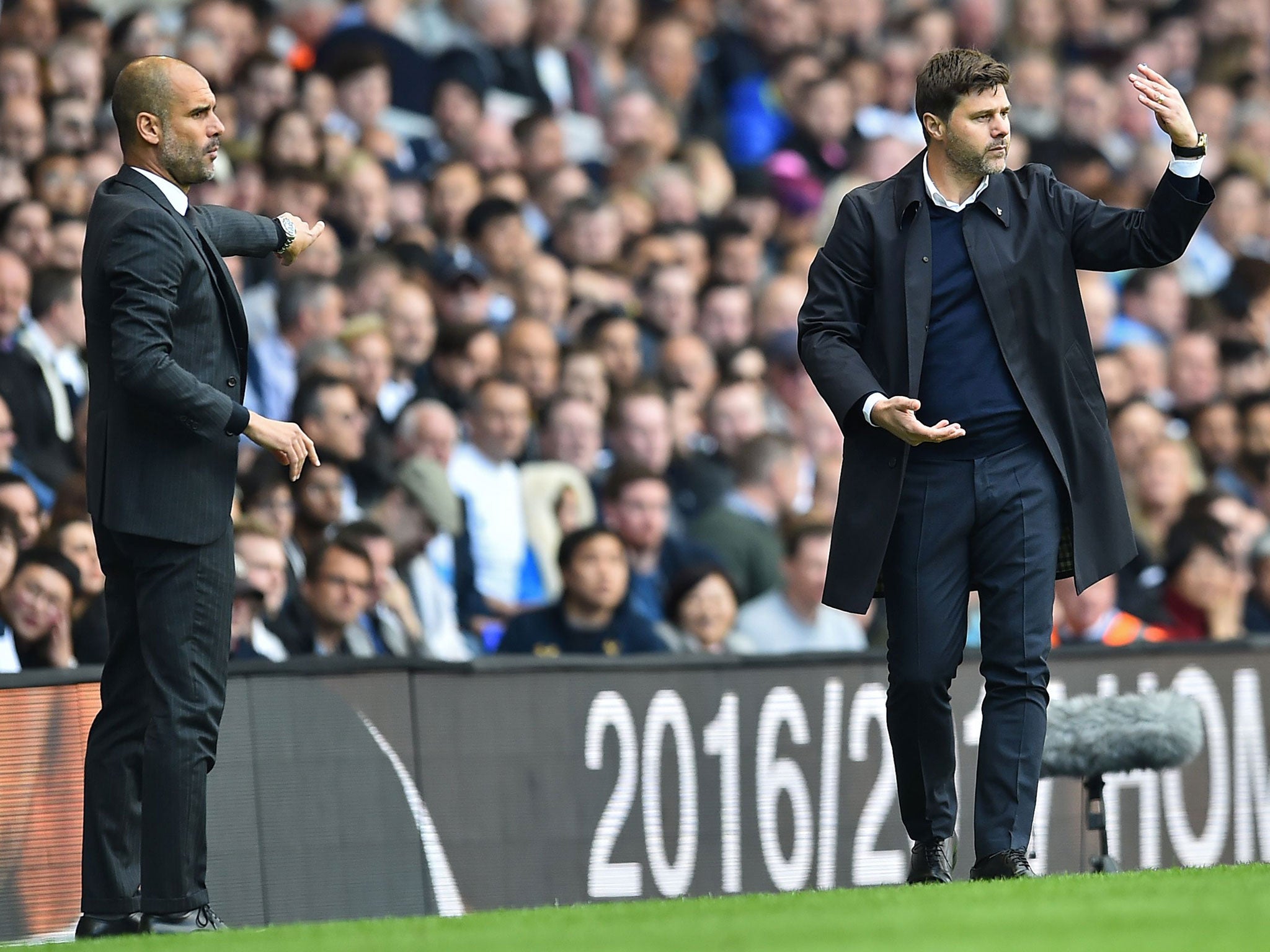 Mauricio Pochettino and Pep Guardiola during a clash between their two sides last season