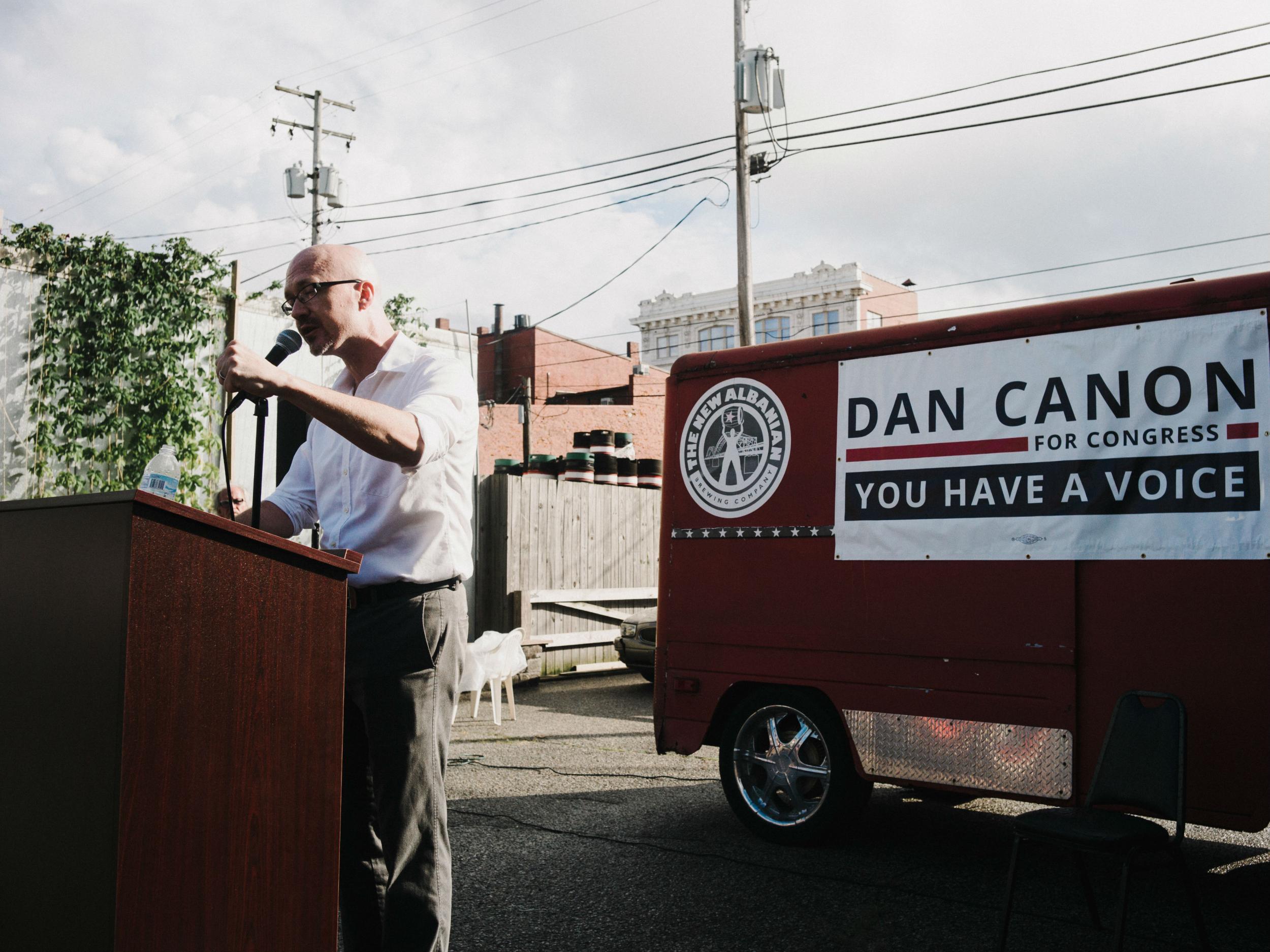 Mr Canon gives a speech on the campaign trail in Indiana