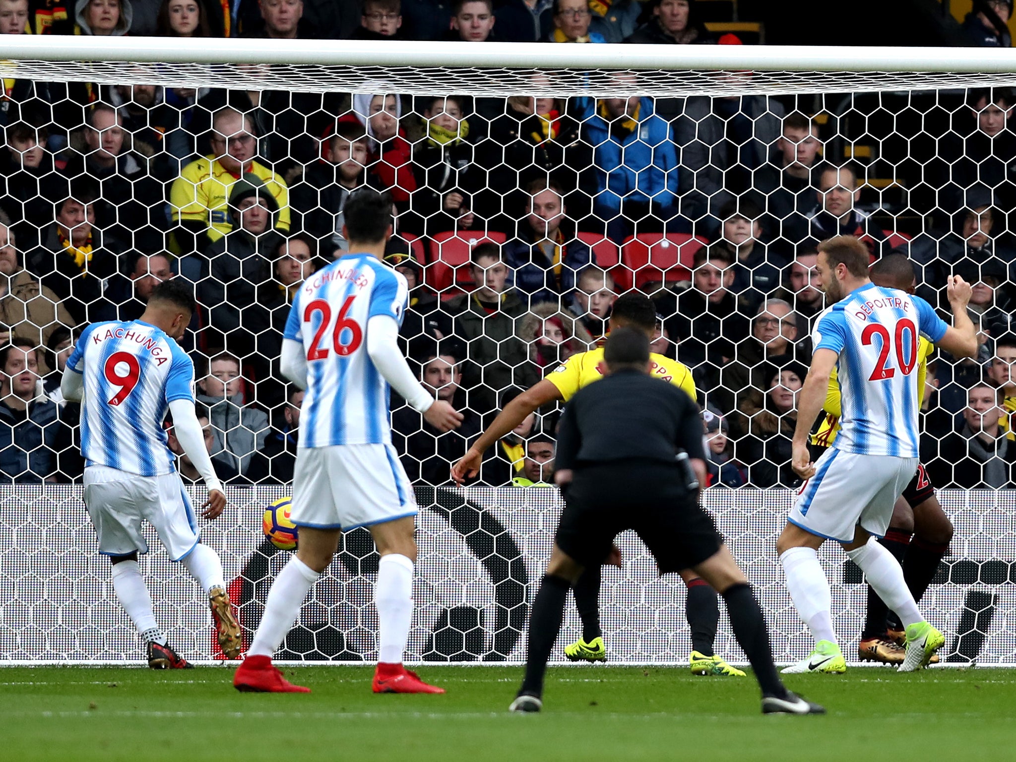 Elias Kachunga fires Huddersfield into the lead against Watford