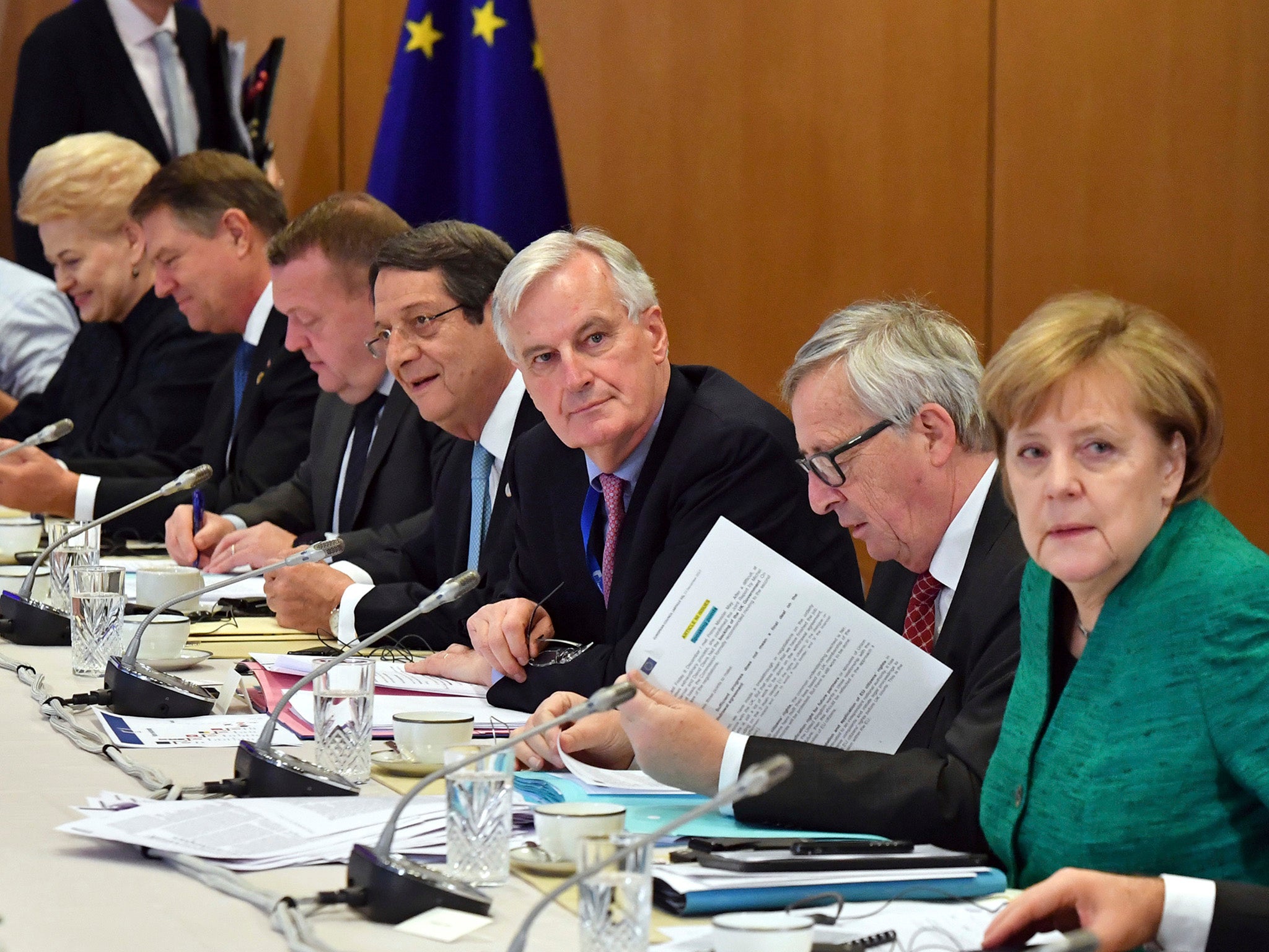 EU leaders attend a round table meeting