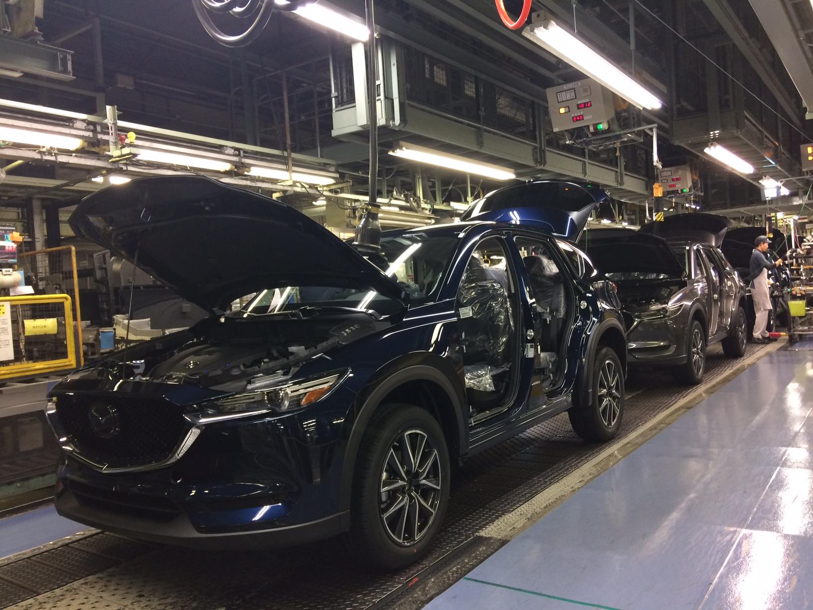 Mazda CX-5 SUVs on the automated assembly line at the Ujna plant, Hiroshima