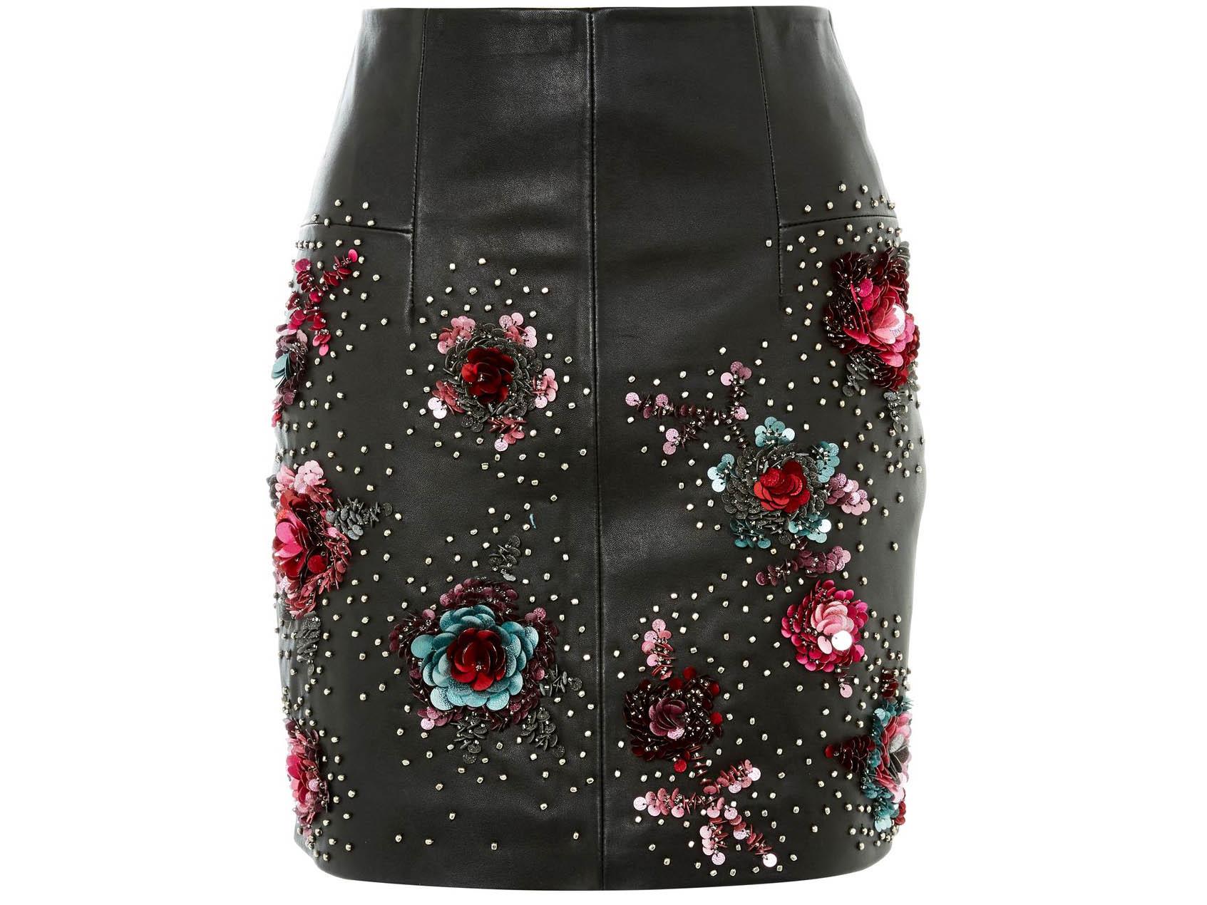 Stud Floral Leather Mini Skirt, £150, Topshop