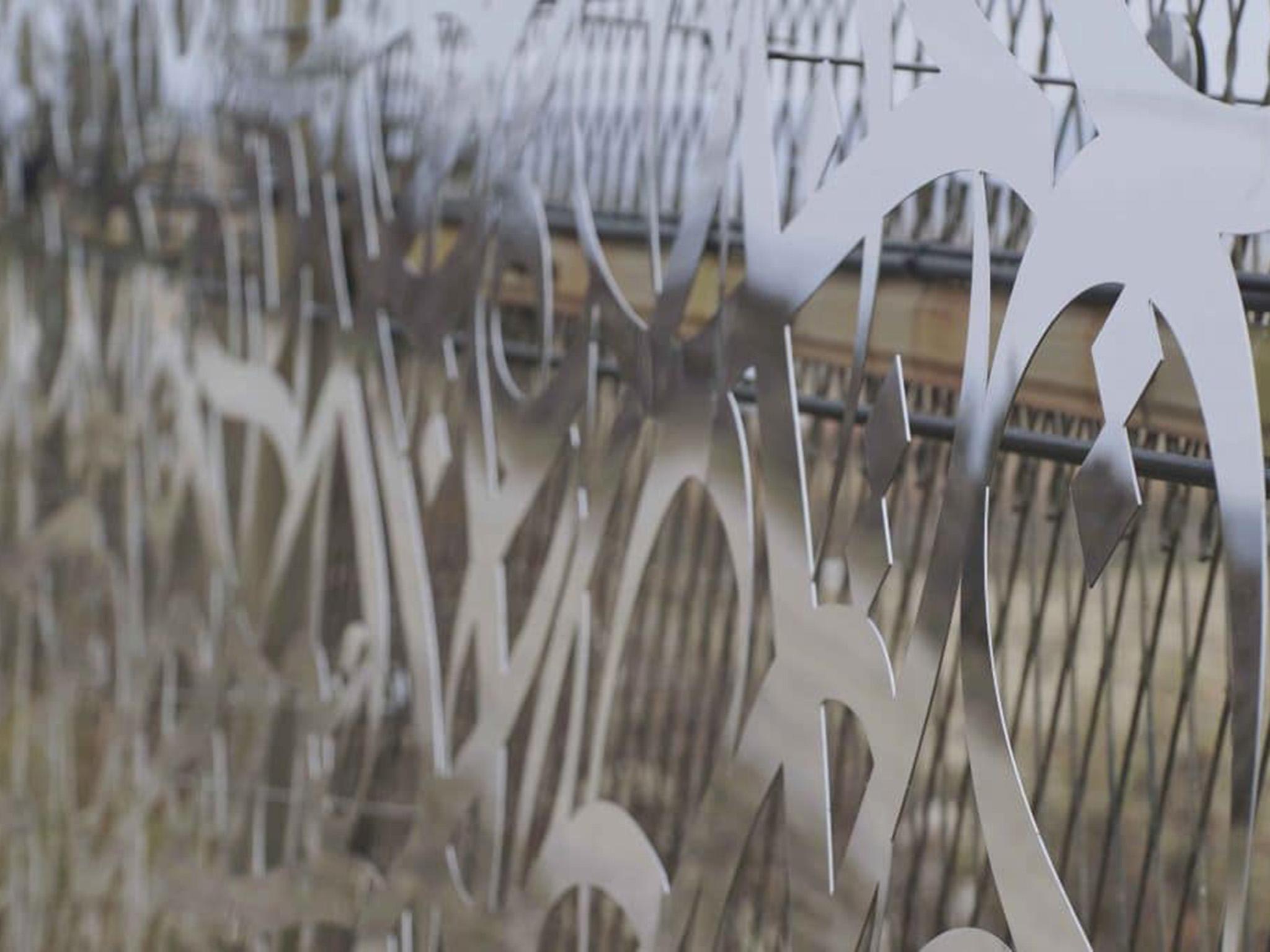 A close-up of the artwork installed along the DMZ fence in South Korea