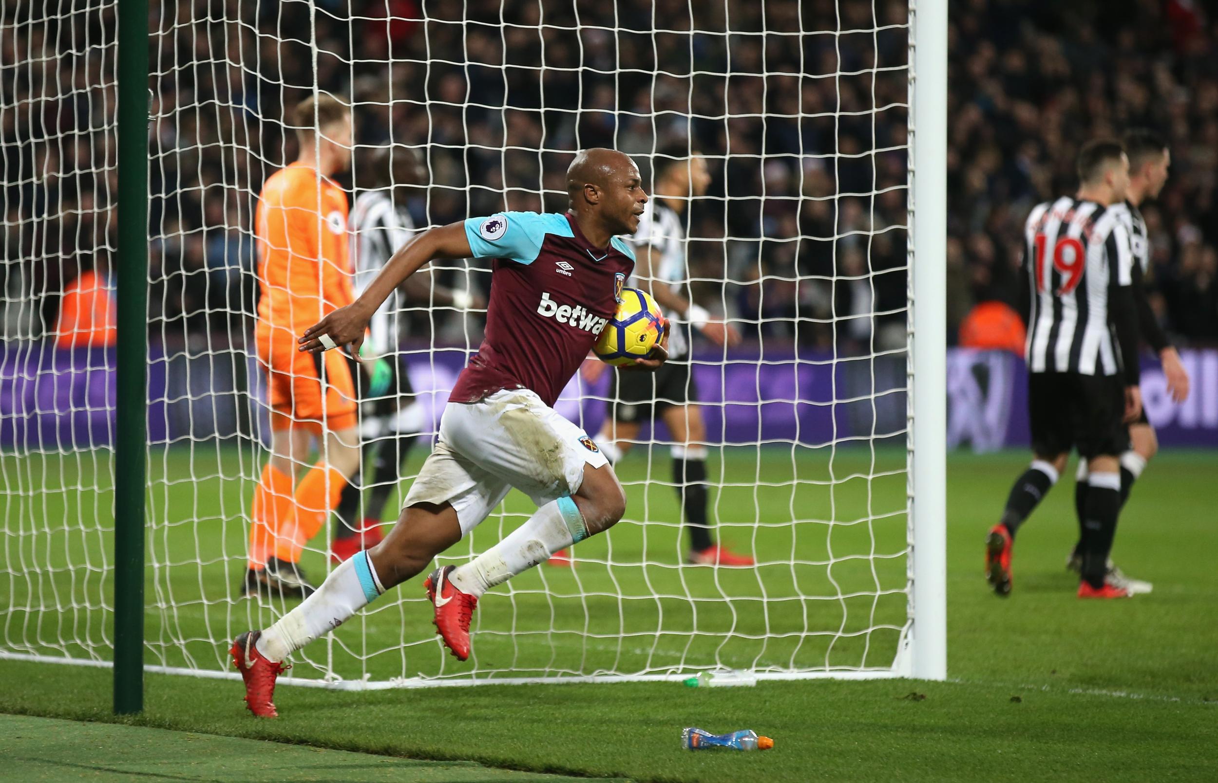 Andre Ayew celebrates scoring West Ham's second goal