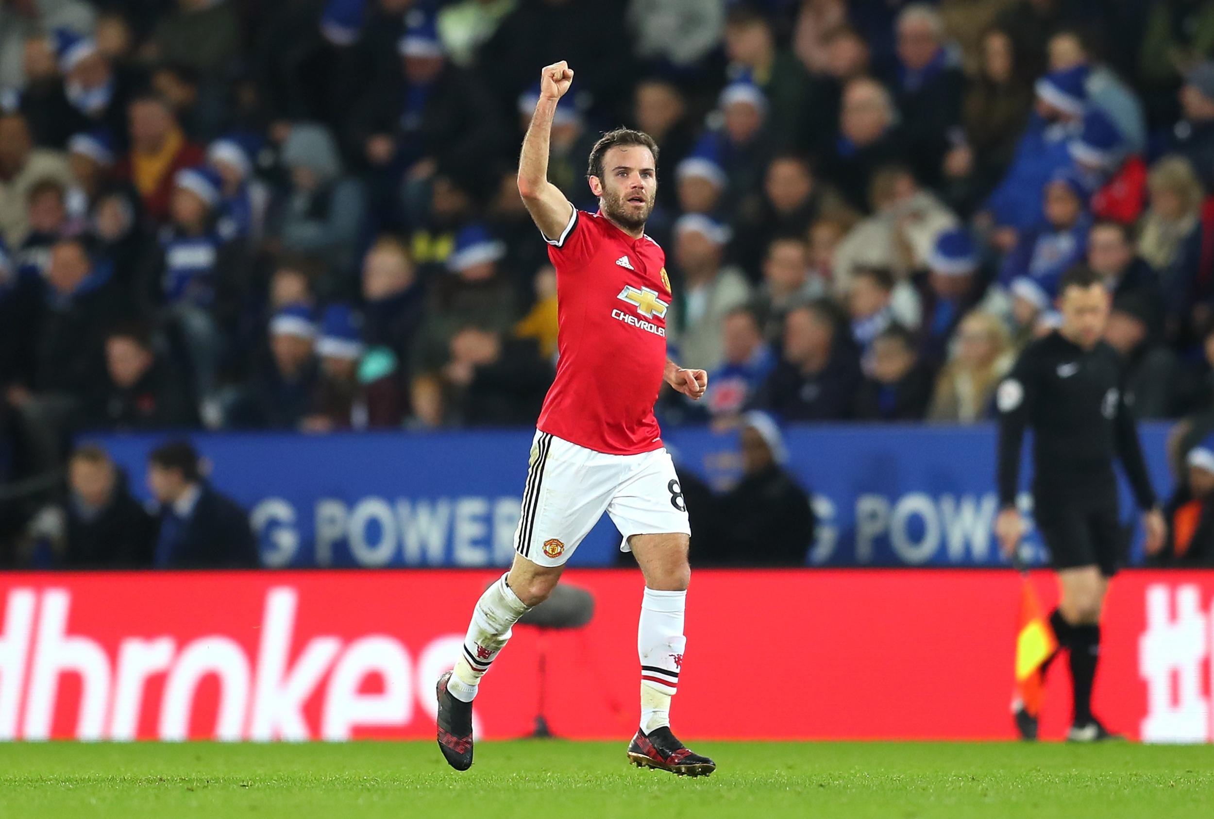 Juan Mata celebrates his first goal for United