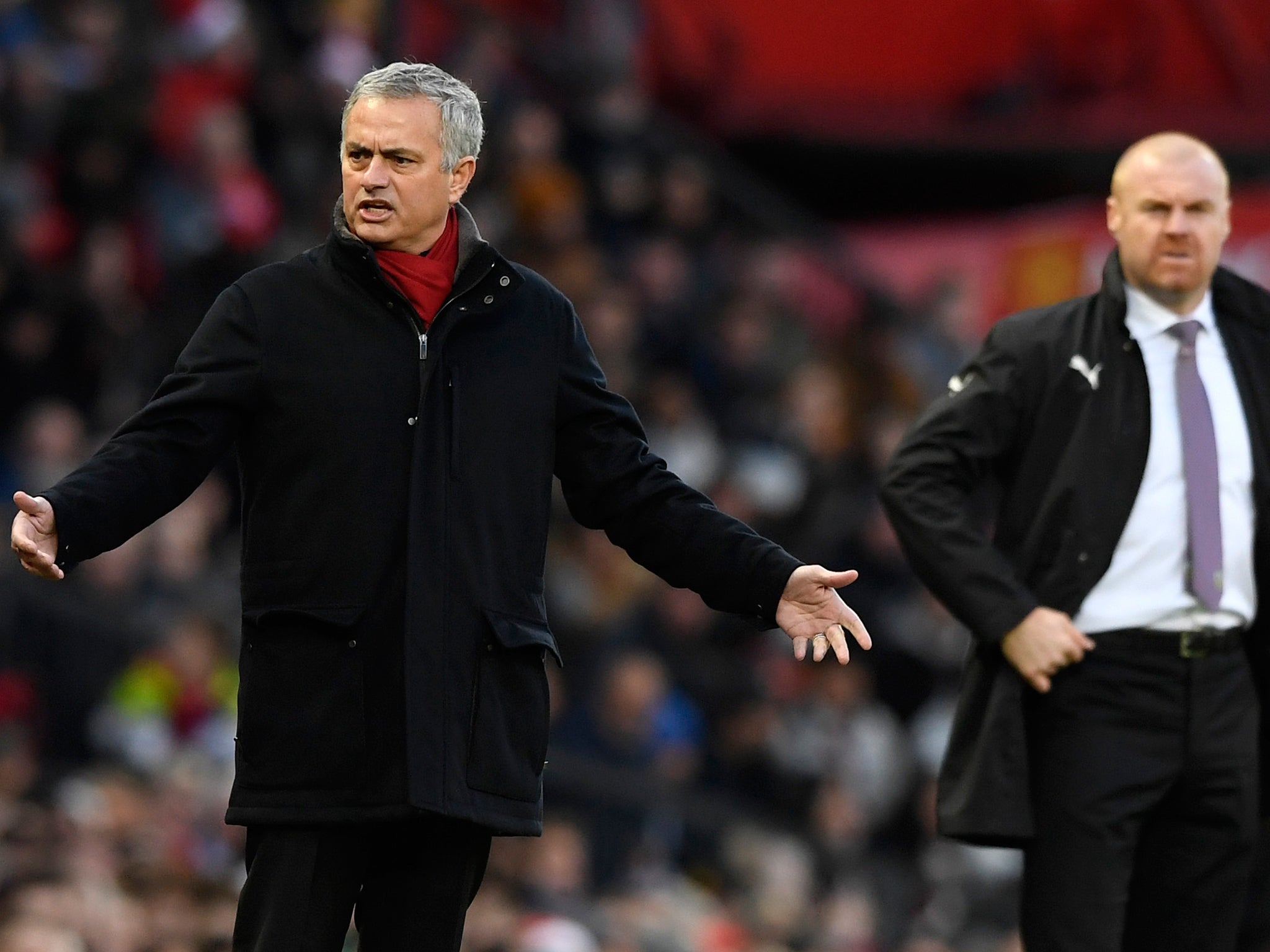 Jose Mourinho reacts furiously after Manchester United concede against Burnley