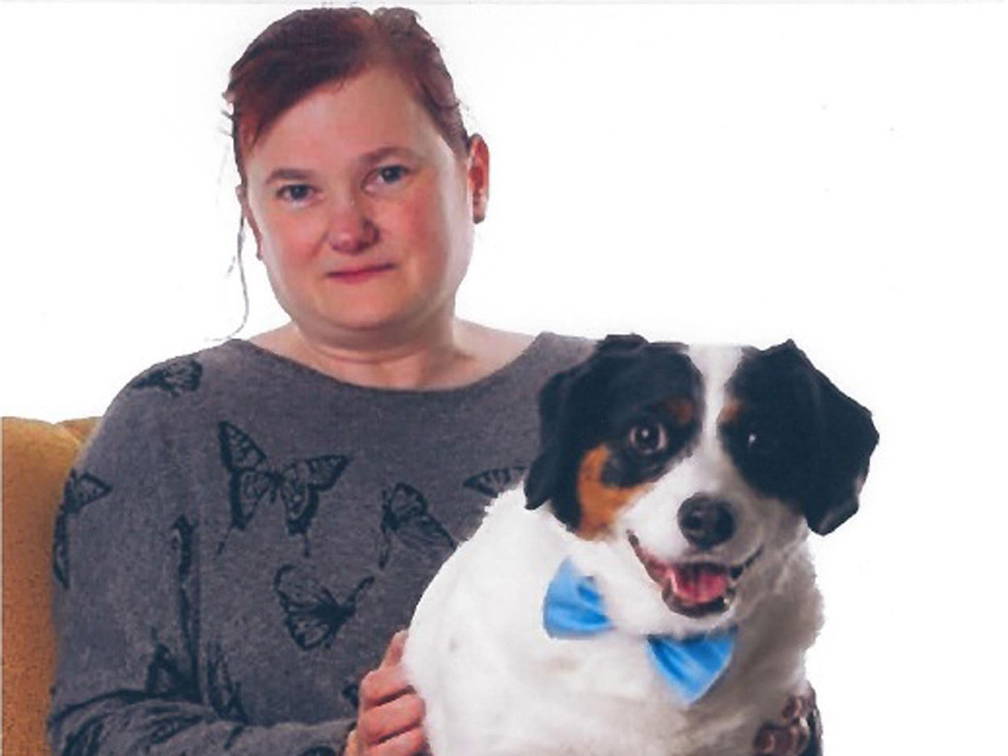 Susan Shaw, a mother-of-two who died after being hit by a car during a police pursuit near Blackburn, with her dog Smudge