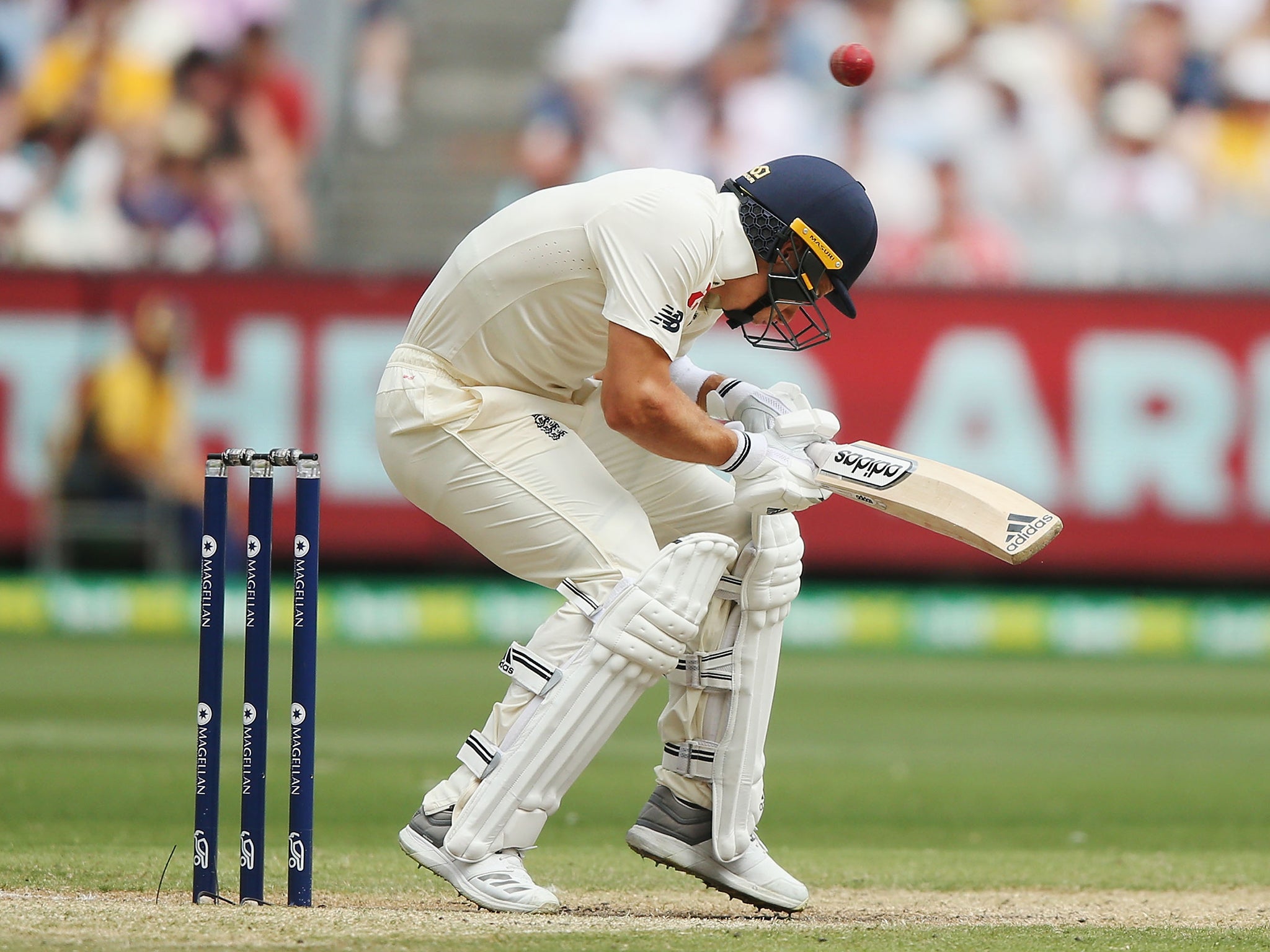 Tom Curran is struck by the first ball he faces before getting out four just 4.