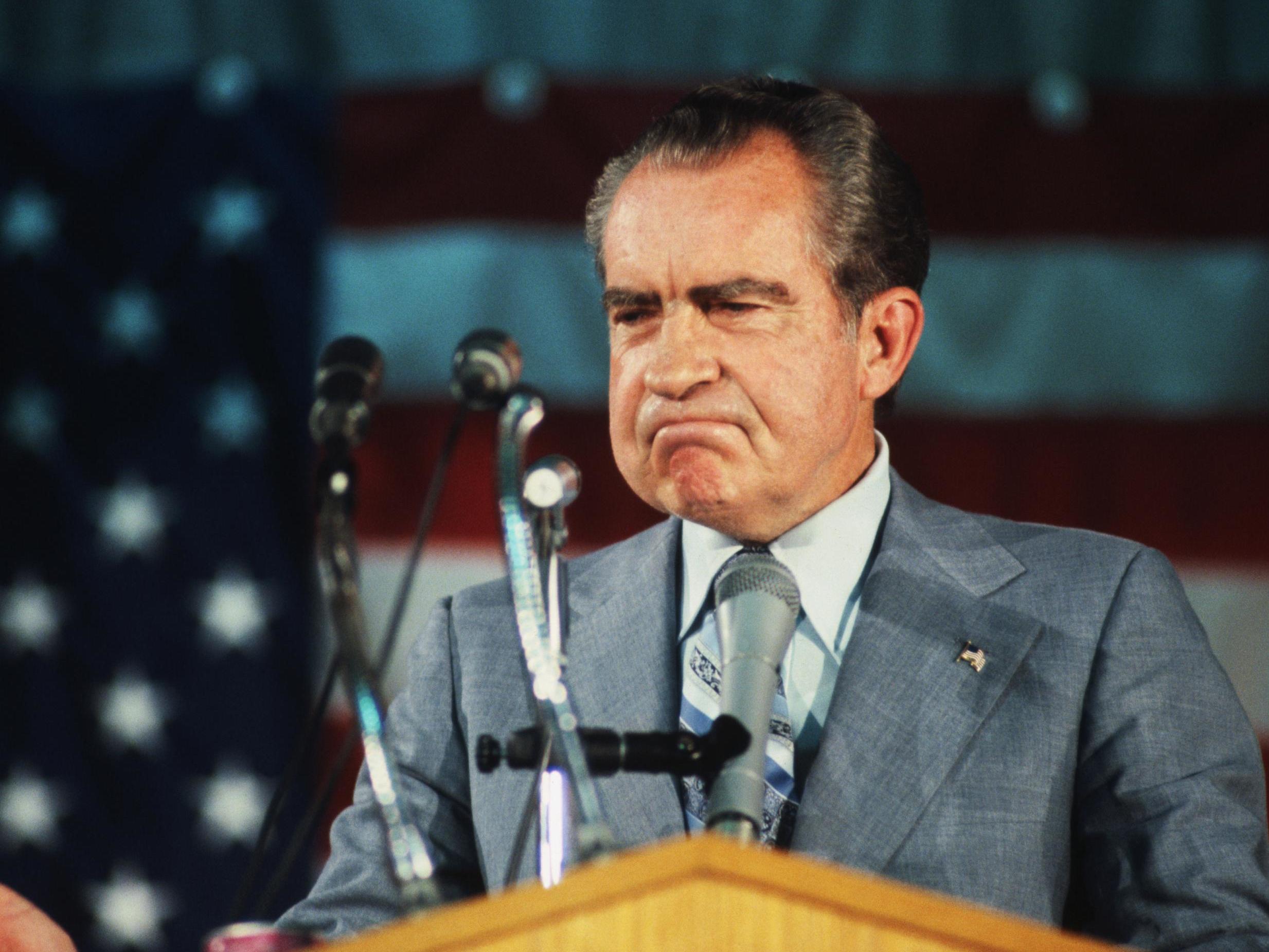 Nixon’s first public appearance after he became the first president to resign from the position in August 1974