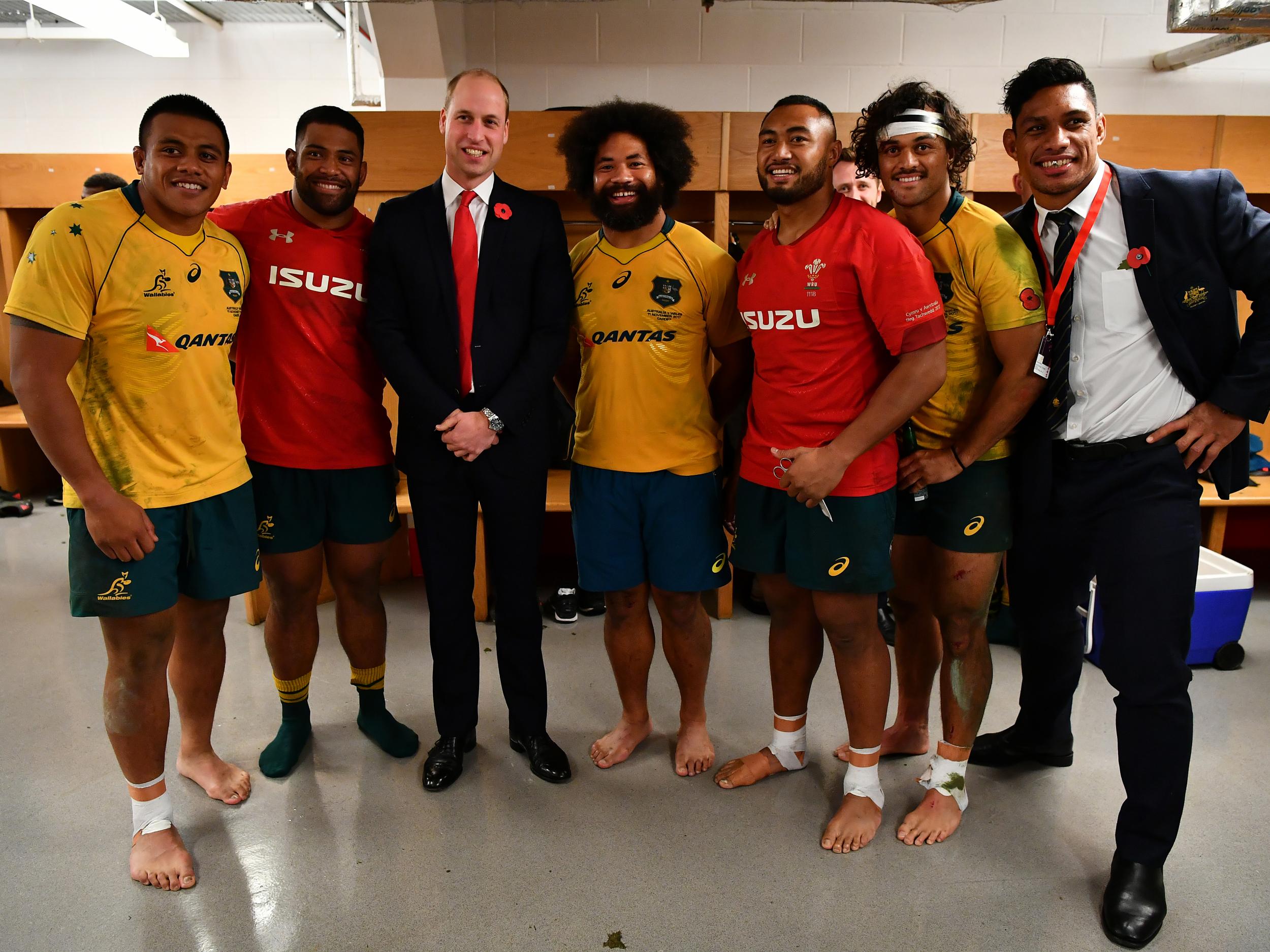 Hunt (second right) is pictured with Prince William following Australia's win over Wales in November