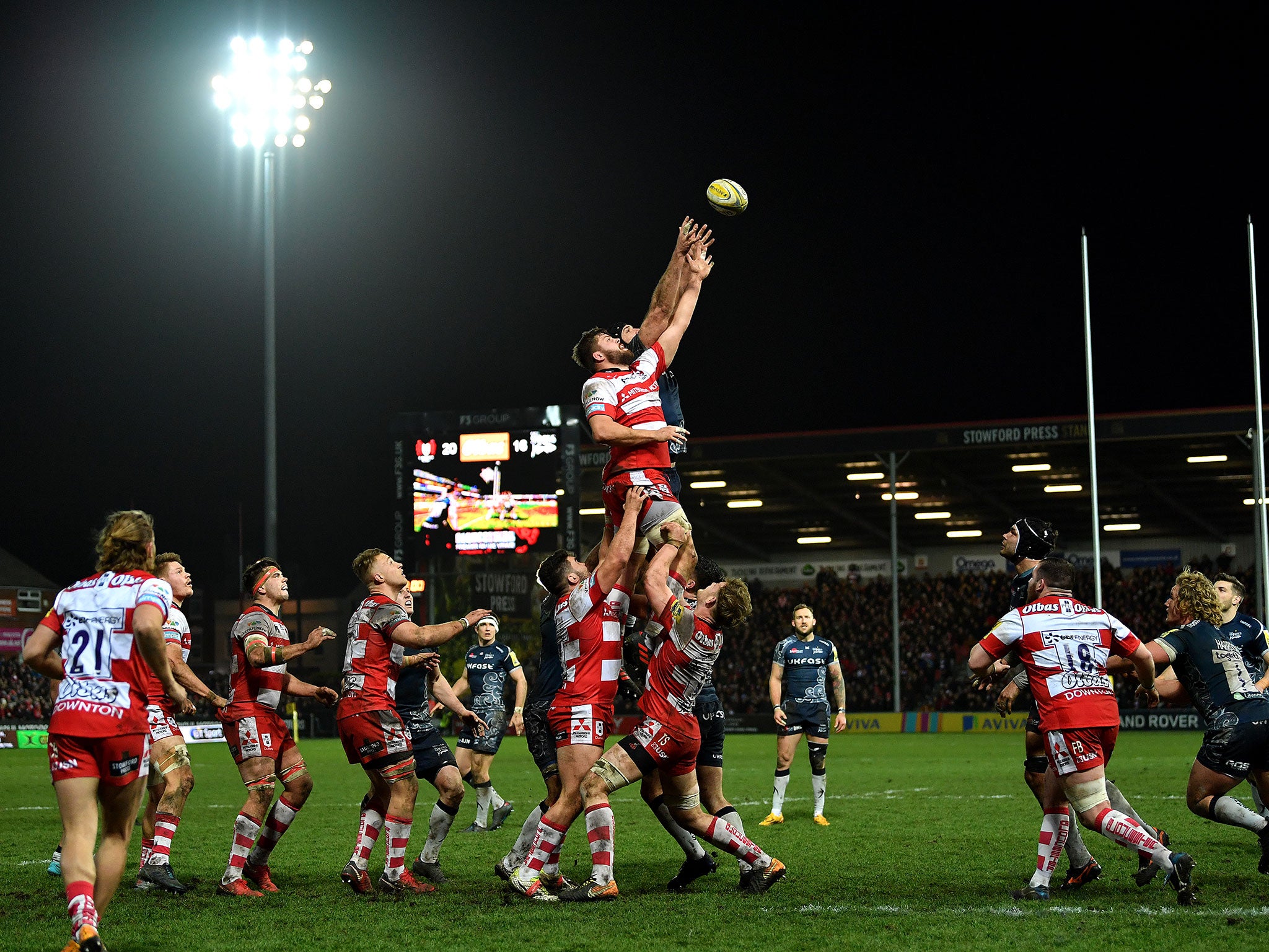 Ed Slater and Andrei Ostrikov compete at the line-out