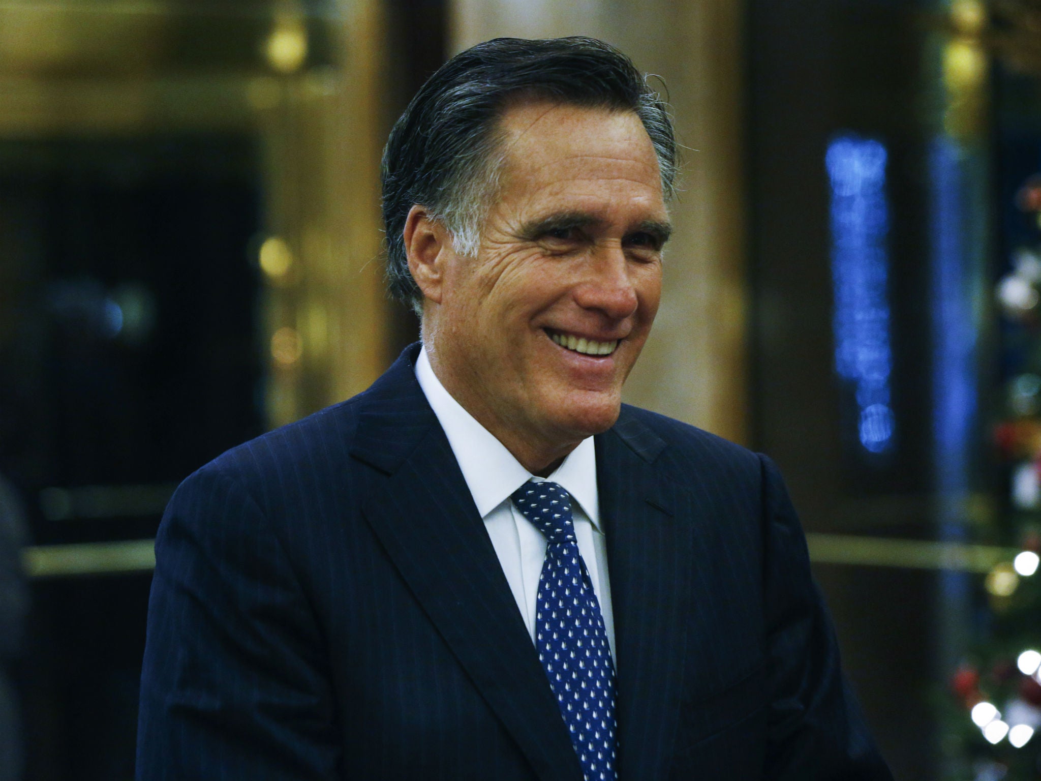 Mitt Romney speaks after a dinner meeting with then-President-elect Donald Trump in New York