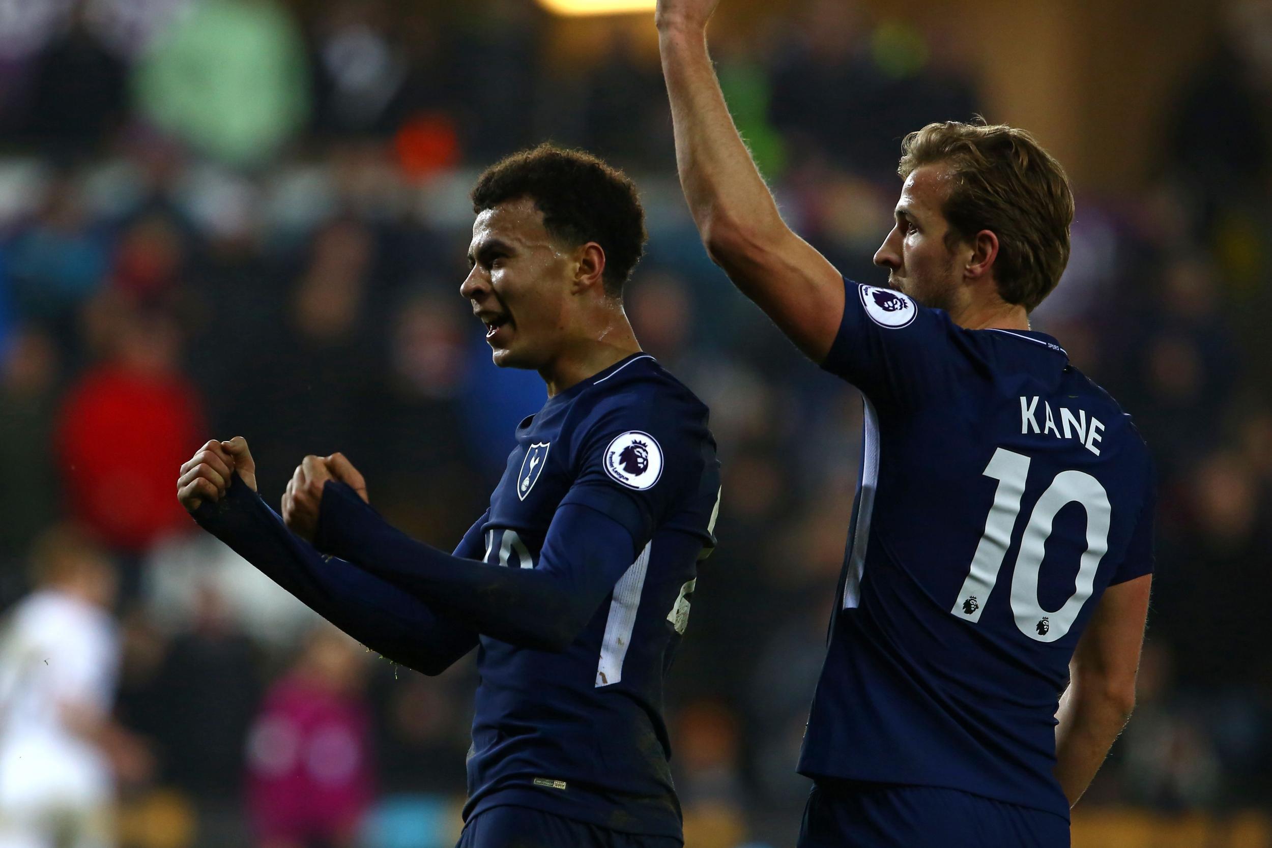 Dele Alli and Harry Kane celebrate after combining for Spurs' second