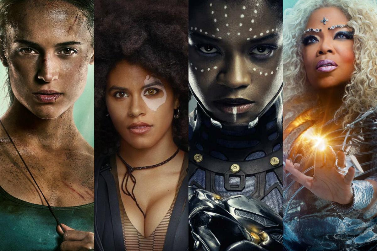 (Left to right) Alicia Vikander as Lara Croft, Zazie Beetz as Domino, Letitia Wright as Shuri, Oprah Winfrey as Mrs. Which