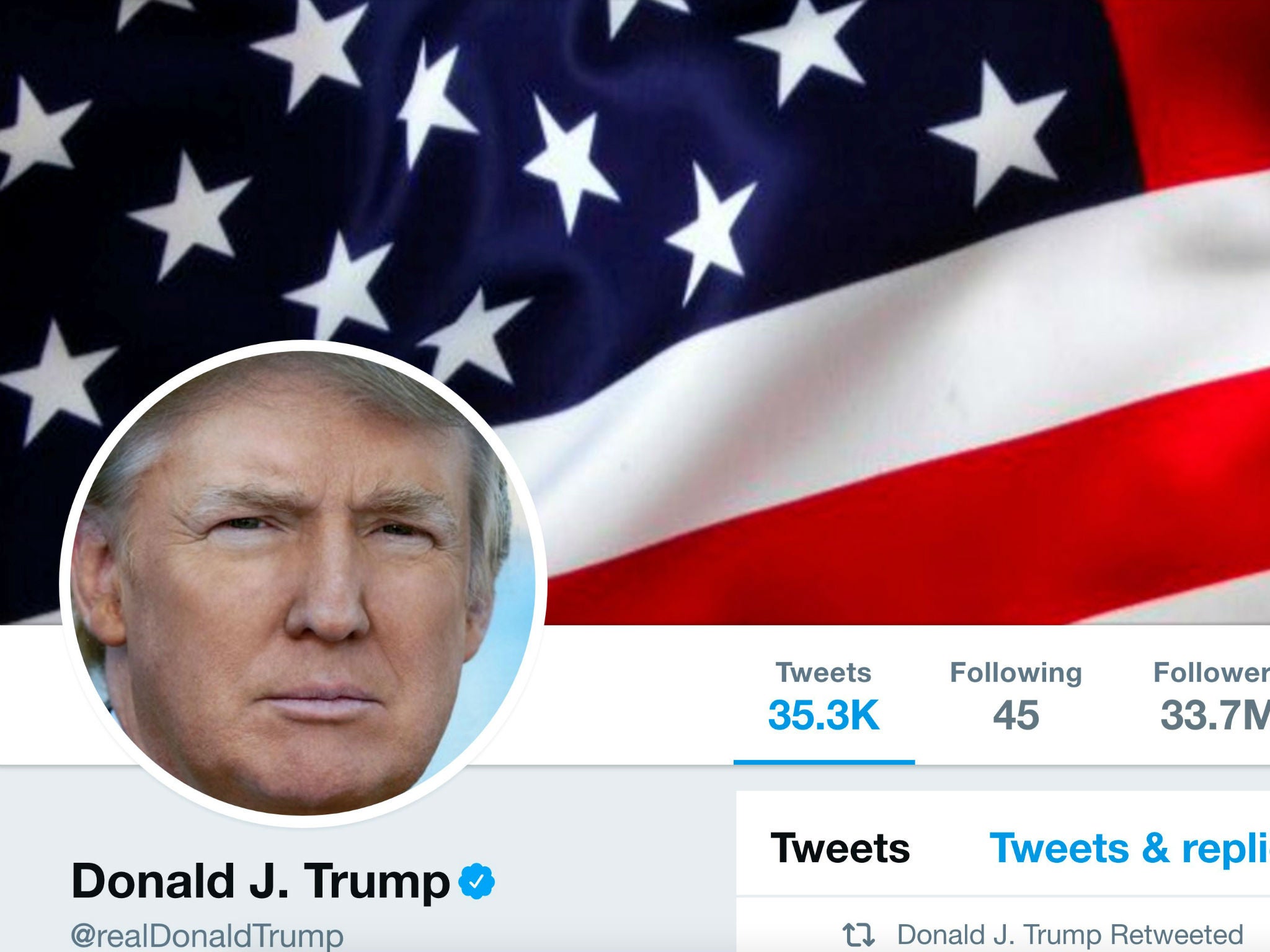 The masthead of U.S. President Donald Trump's @realDonaldTrump Twitter account in July