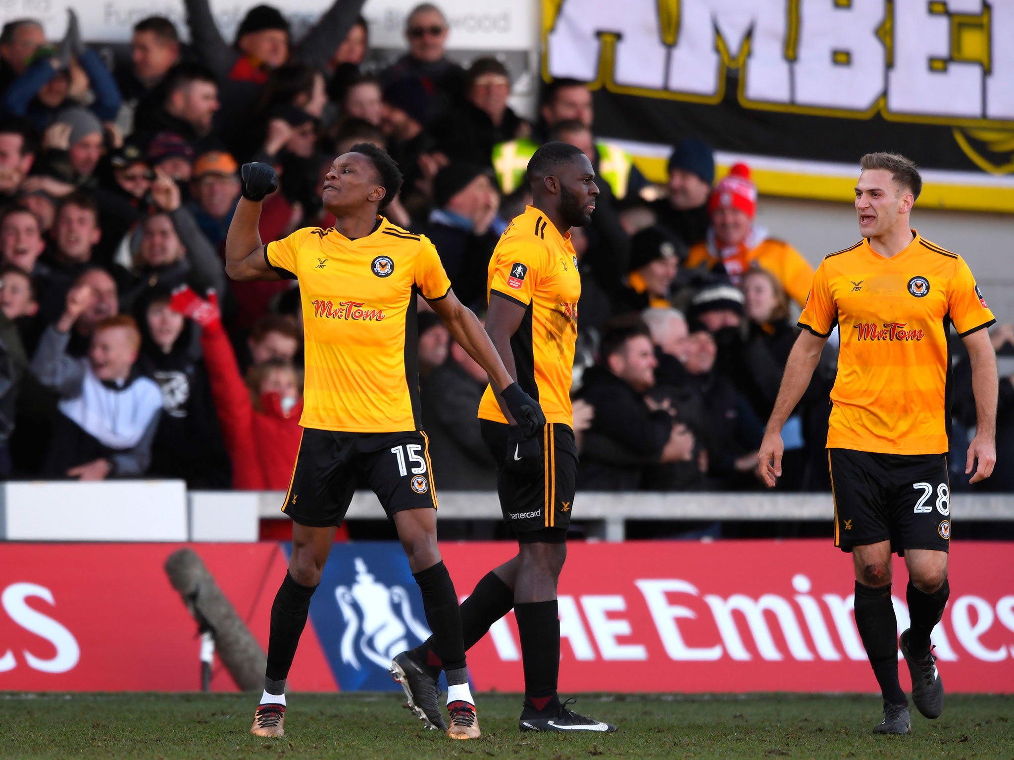 Shawn McCoulsky celebrates scoring the winning goal for Newport