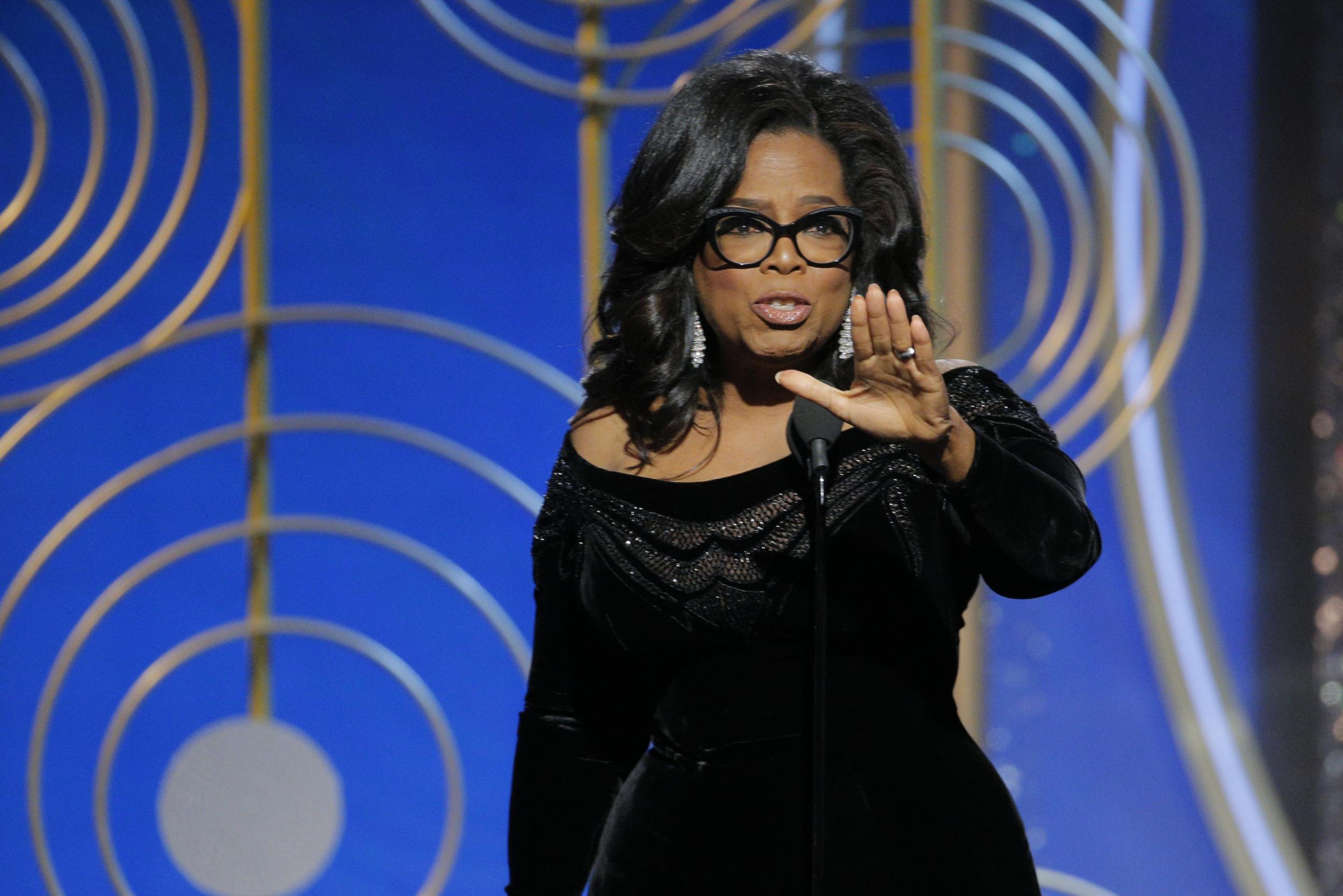 Oprah Winfrey accepts the 2018 Cecil B. DeMille Award speaks onstage during the 75th Annual Golden Globe Awards (Paul Drinkwater/NBC Universal/Getty)