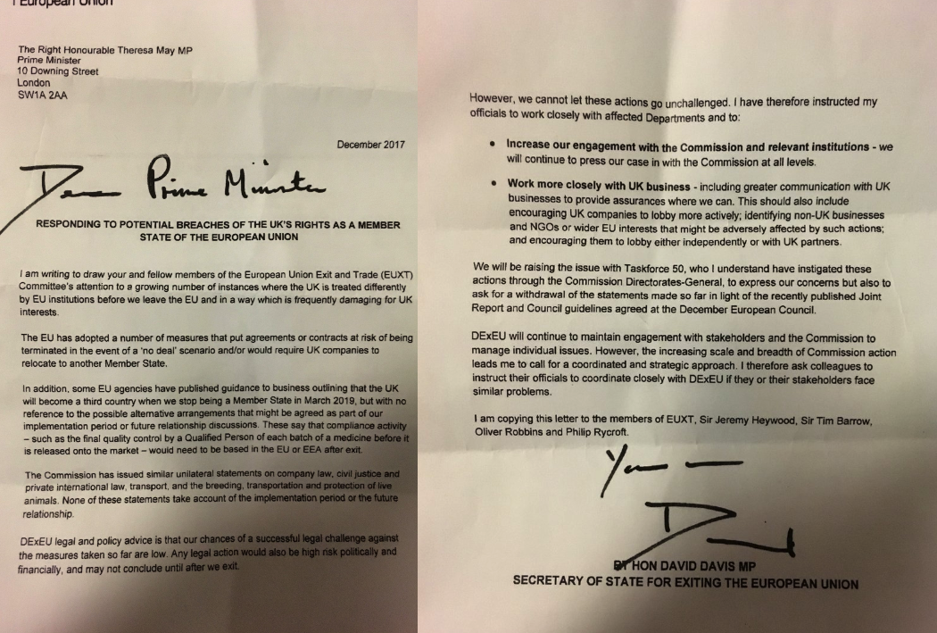 The letter send from David Davis to the PM