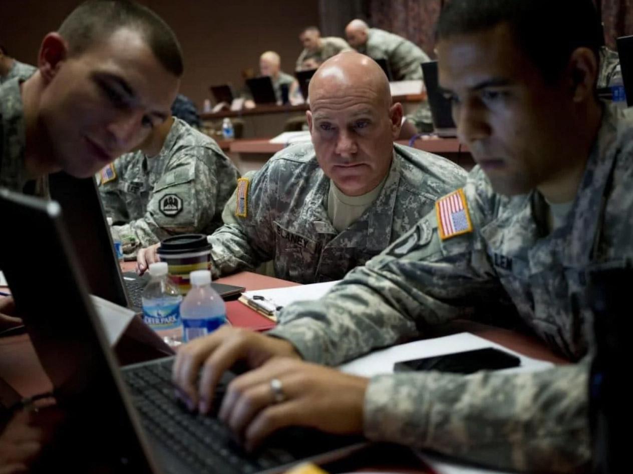 Soldiers at a command centre