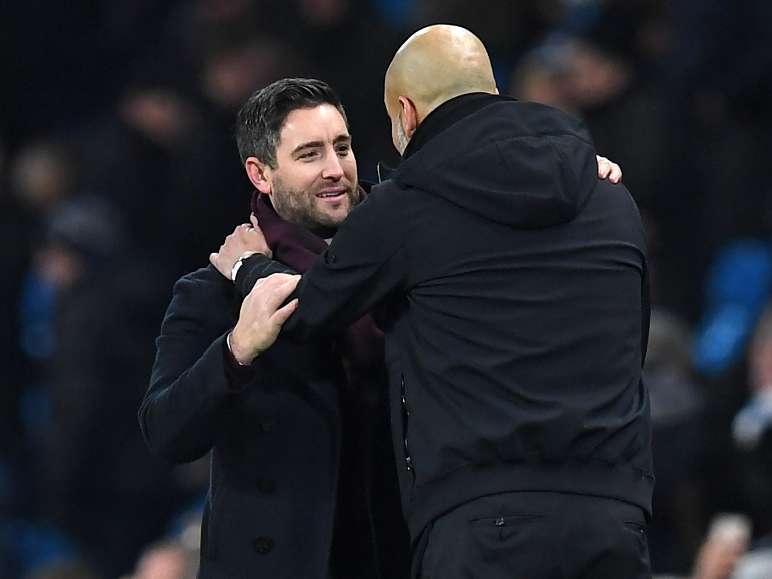 Lee Johnson and Pep Guardiola shared a word after the final whistle