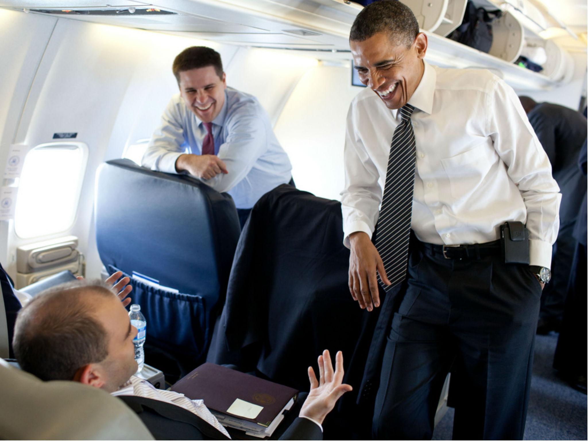 Obama with Ben Rhodes (seated), the aspiring novelist who had become Deputy National Security Advisor and who wrote many of Obama’s speeches