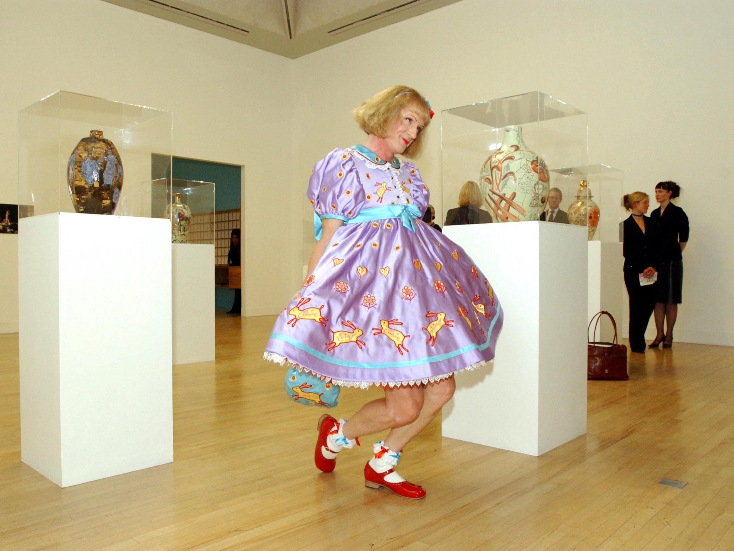 Grayson Perry as his transvestite alter ego, Claire, who collected the Turner Prize in 2003 in a Bo Peep-style dress at Tate Britain