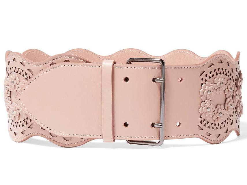 &#13;
Waist belts will give your look a directional edge such as this Alaia, Vienne Appliqued Laser-Cut Leather Waist Belt, £950, (Net-a-Porter)&#13;