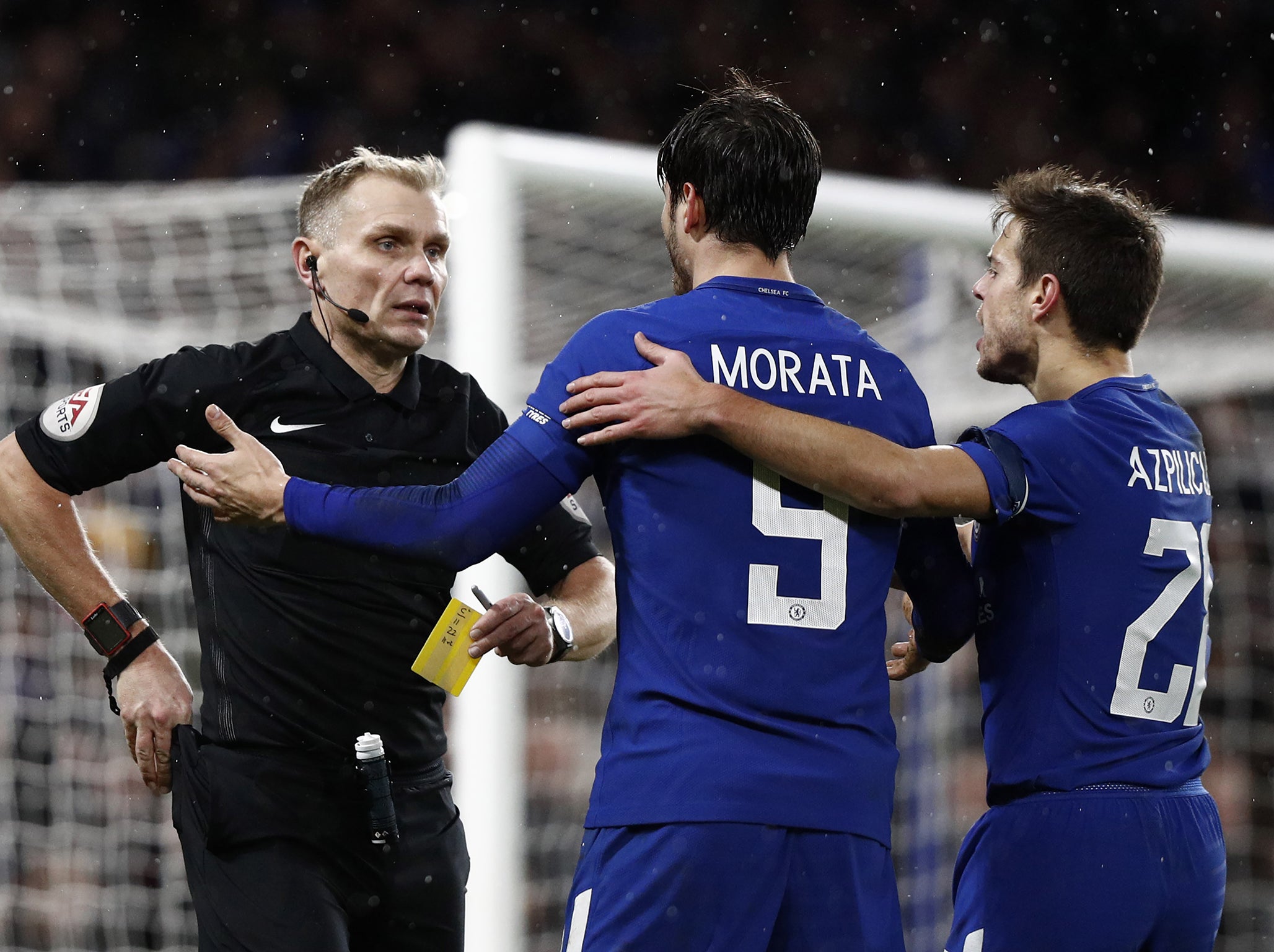 Morata was sent off late on