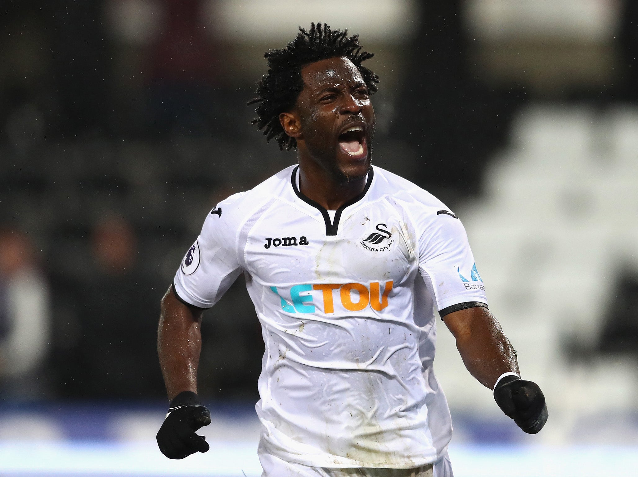 Wilfried Bony celebrates his winning strike