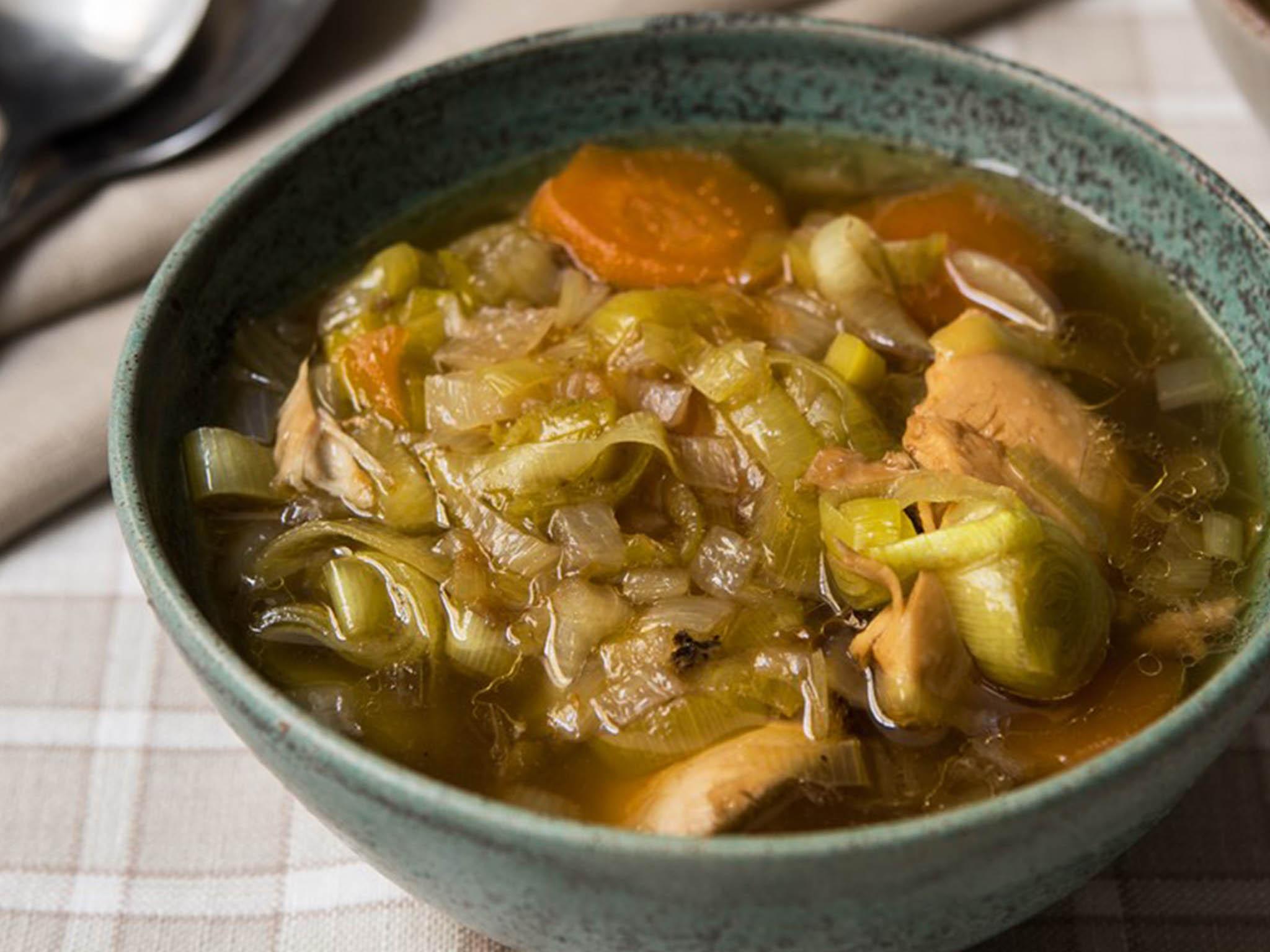 A traditional starter would be this cock a leekie soup, made from leeks, chicken and barely