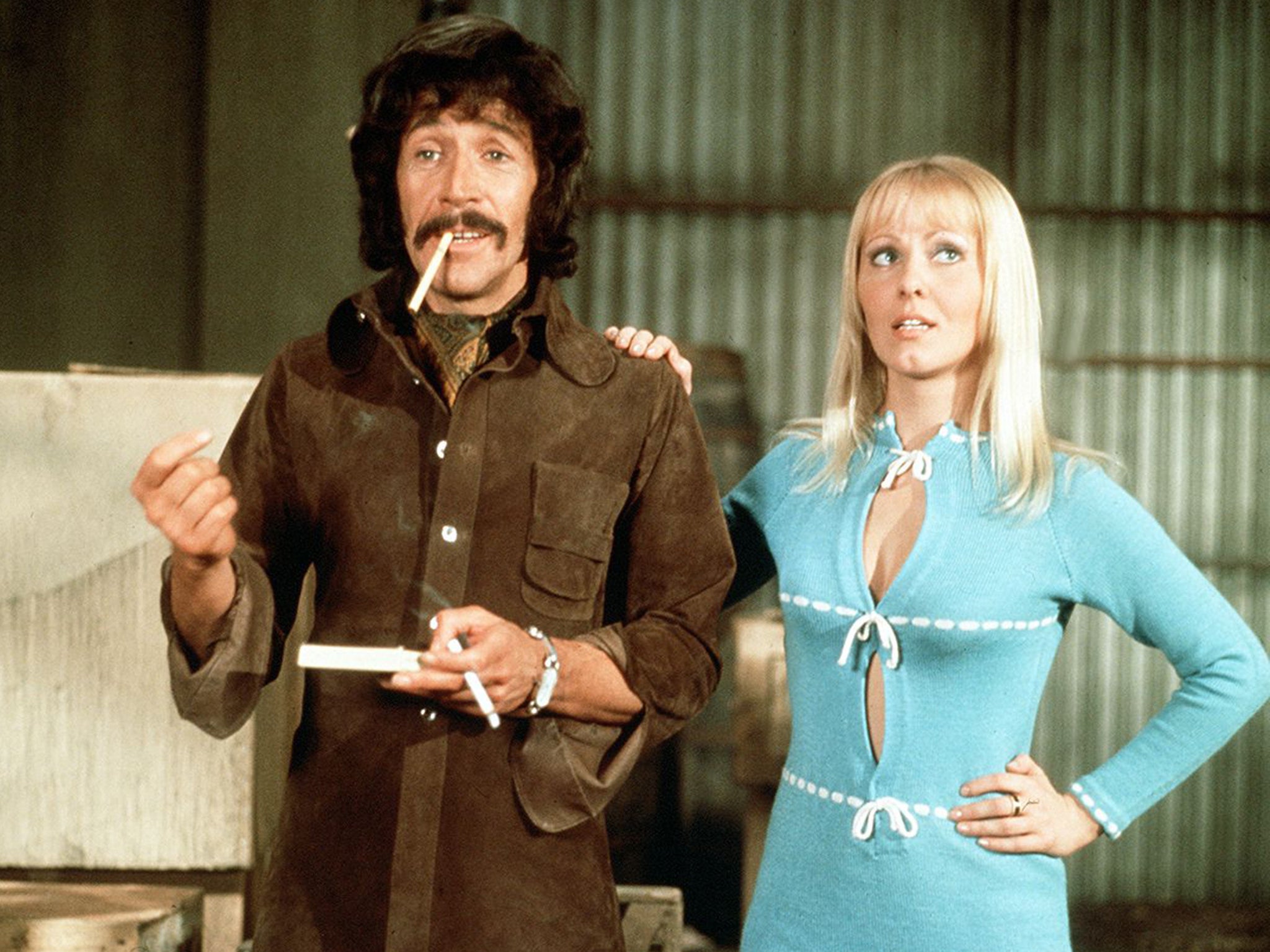 Peter Wyngarde and Yutte Stensgaard in an episode of ‘Jason King’ in 1971