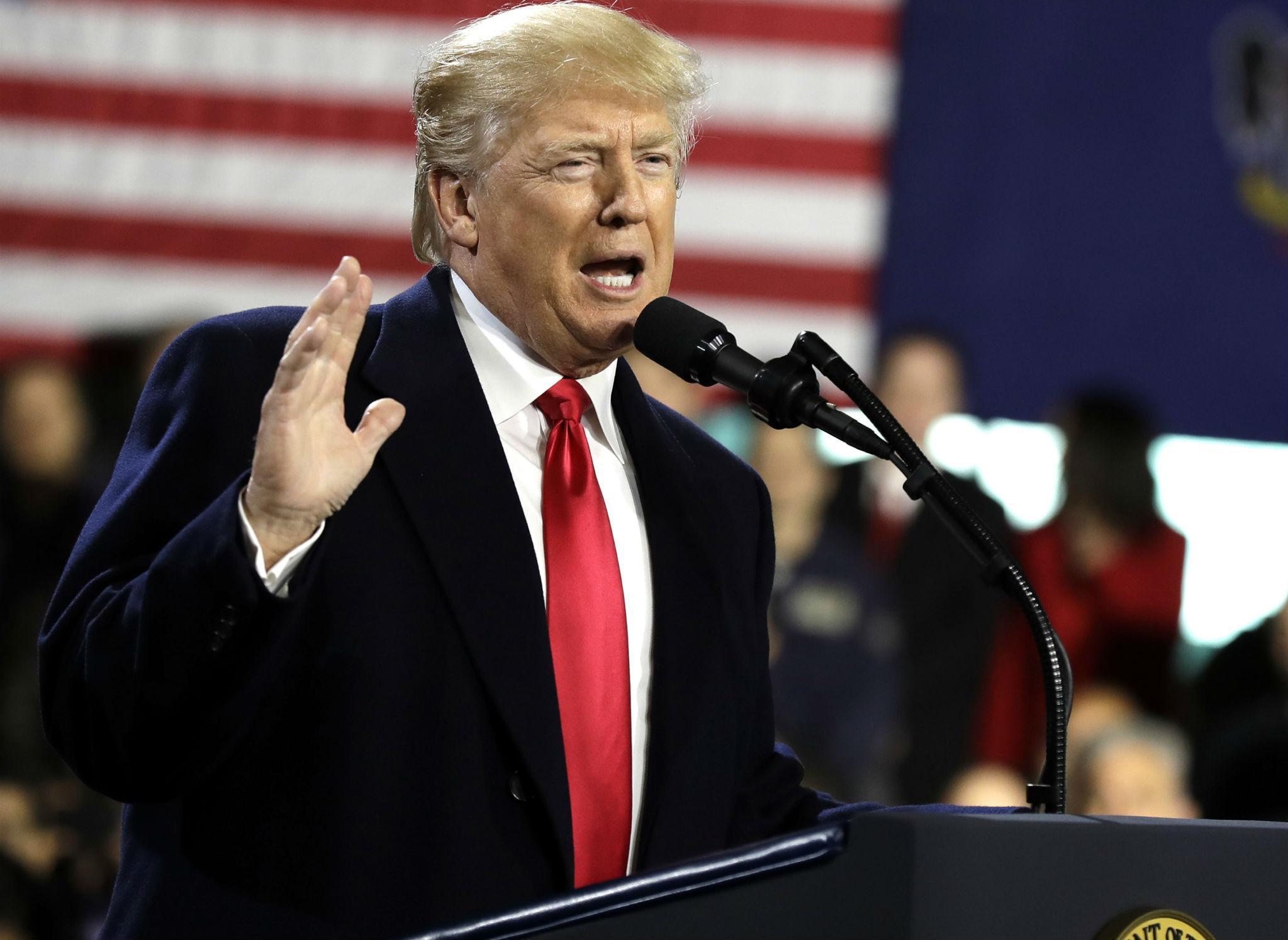 President Donald Trump speaks at H&K Equipment Company during a visit to promote his tax and economic plan