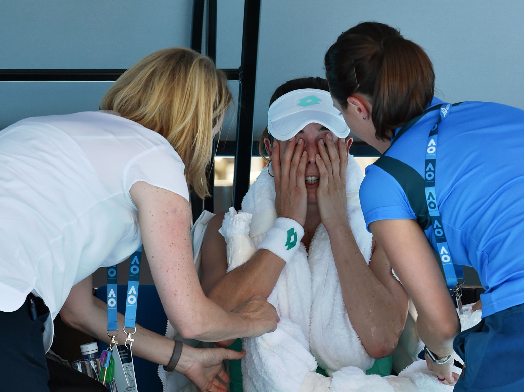 Cornet collapsed to the floor during her match on Hisense Arena