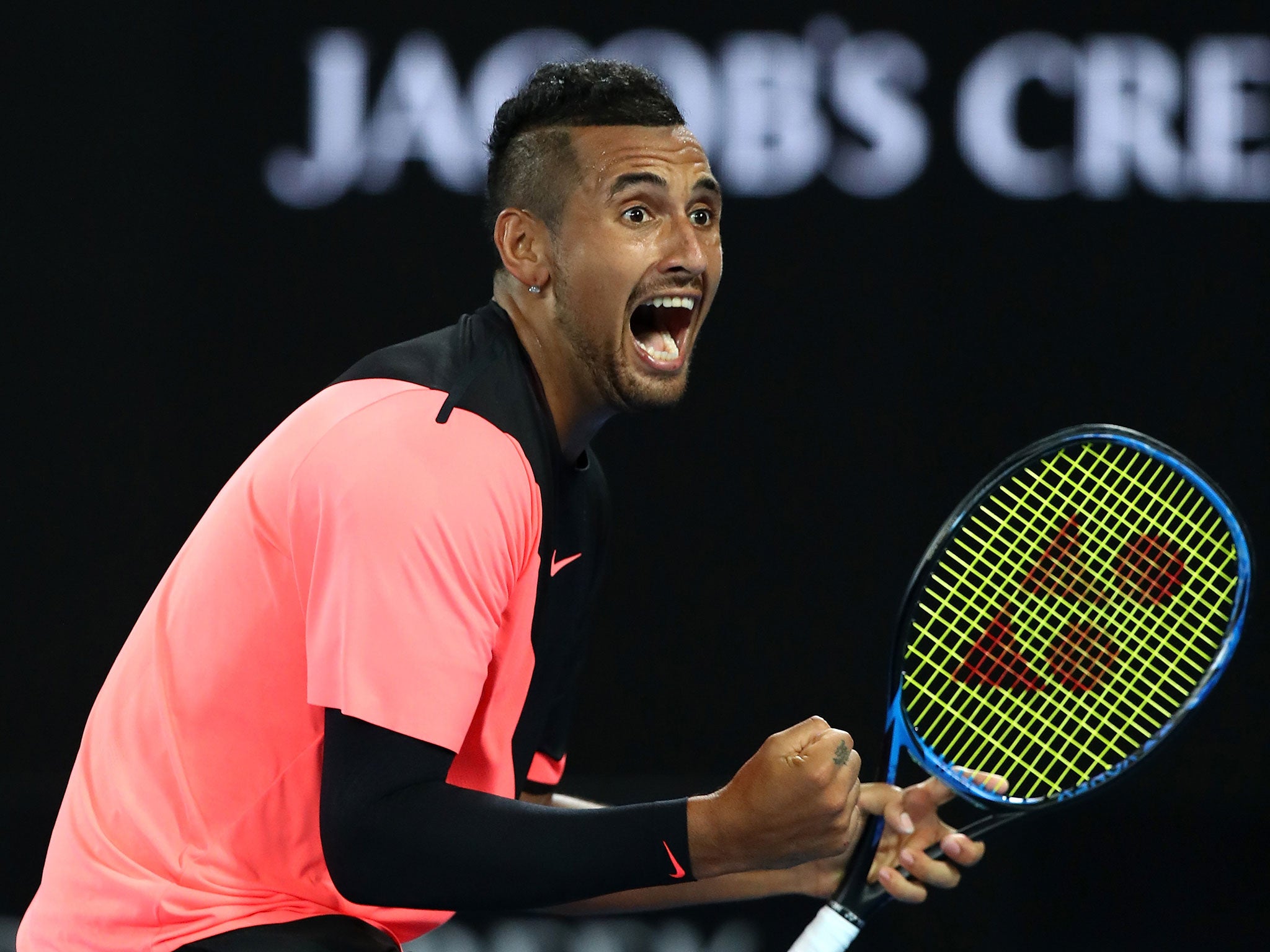 Kyrgios celebrates his victory over Tsonga