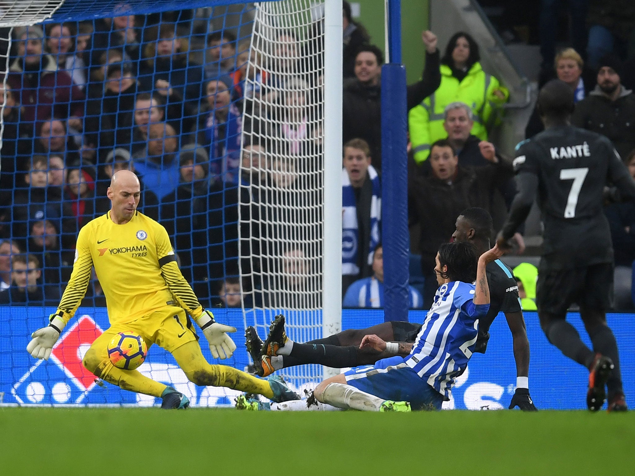 Schelotto’s shot on goal is saved by Caballero